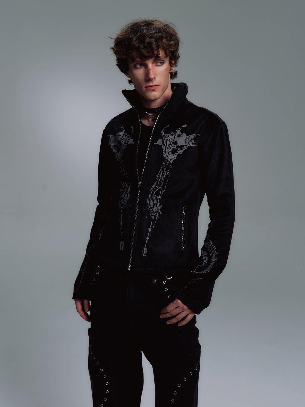 PAIKI Slim Fit Velvet Stand Collar Zip Mens Black Side Pockets Durable Casual Jackets