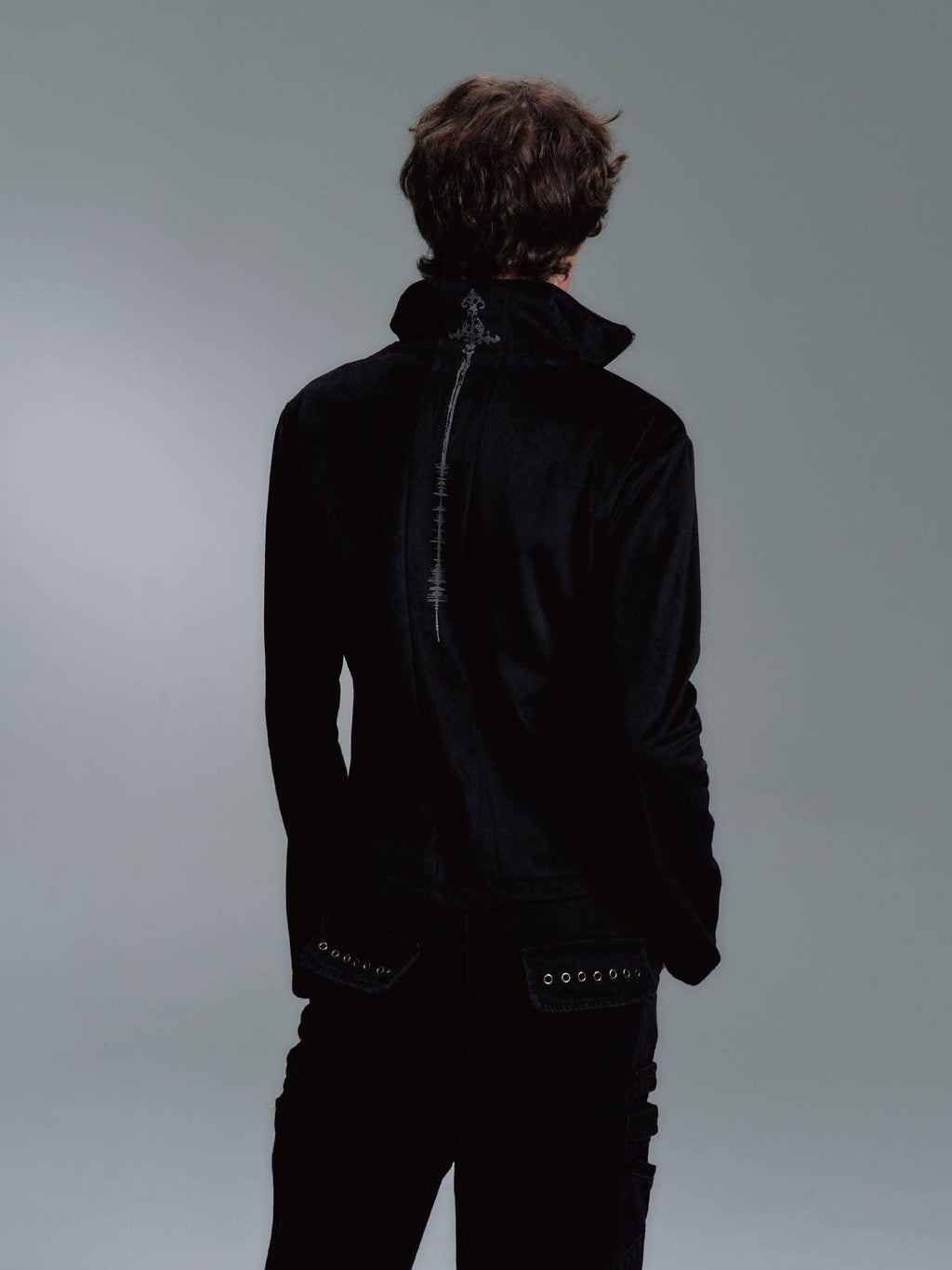 PAIKI Slim Fit Velvet Stand Collar Zip Mens Black Side Pockets Durable Casual Jackets