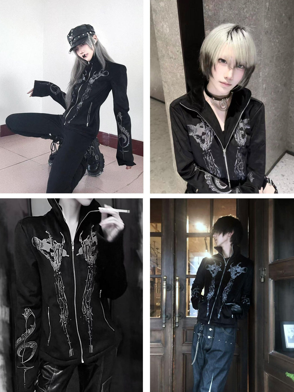PAIKI Slim Fit Velvet Stand Collar Zip Mens Black Side Pockets Durable Casual Jackets