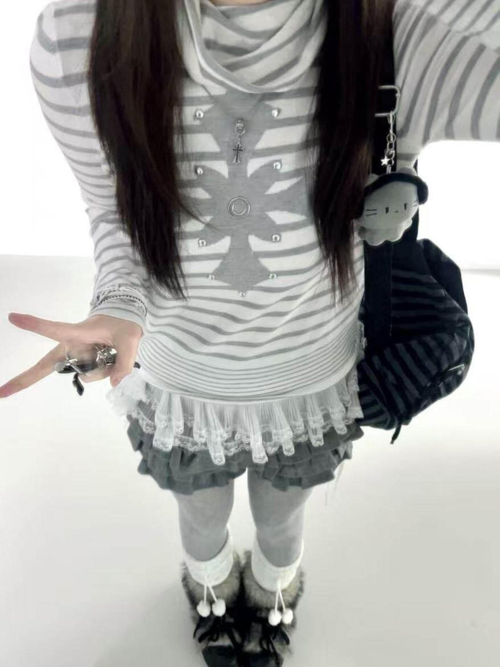PAIKI Soft Slim Fit Stud Beaded Striped High Neck Boys Polyester Long Sleeve T-Shirts