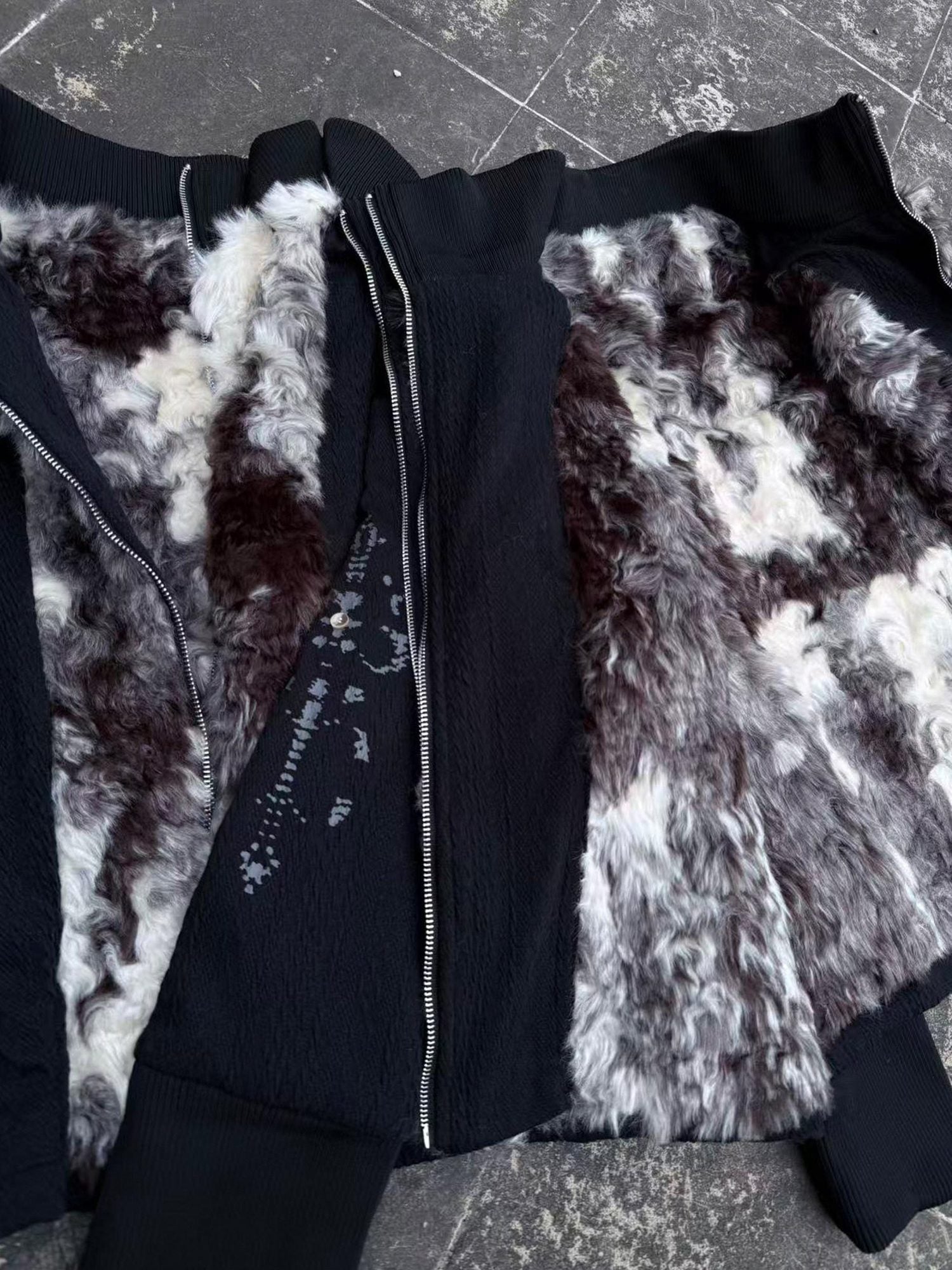 PAIKI Soft Warm Cow Print Punk Short Stand Collar Unisex Zipper Casual Jackets