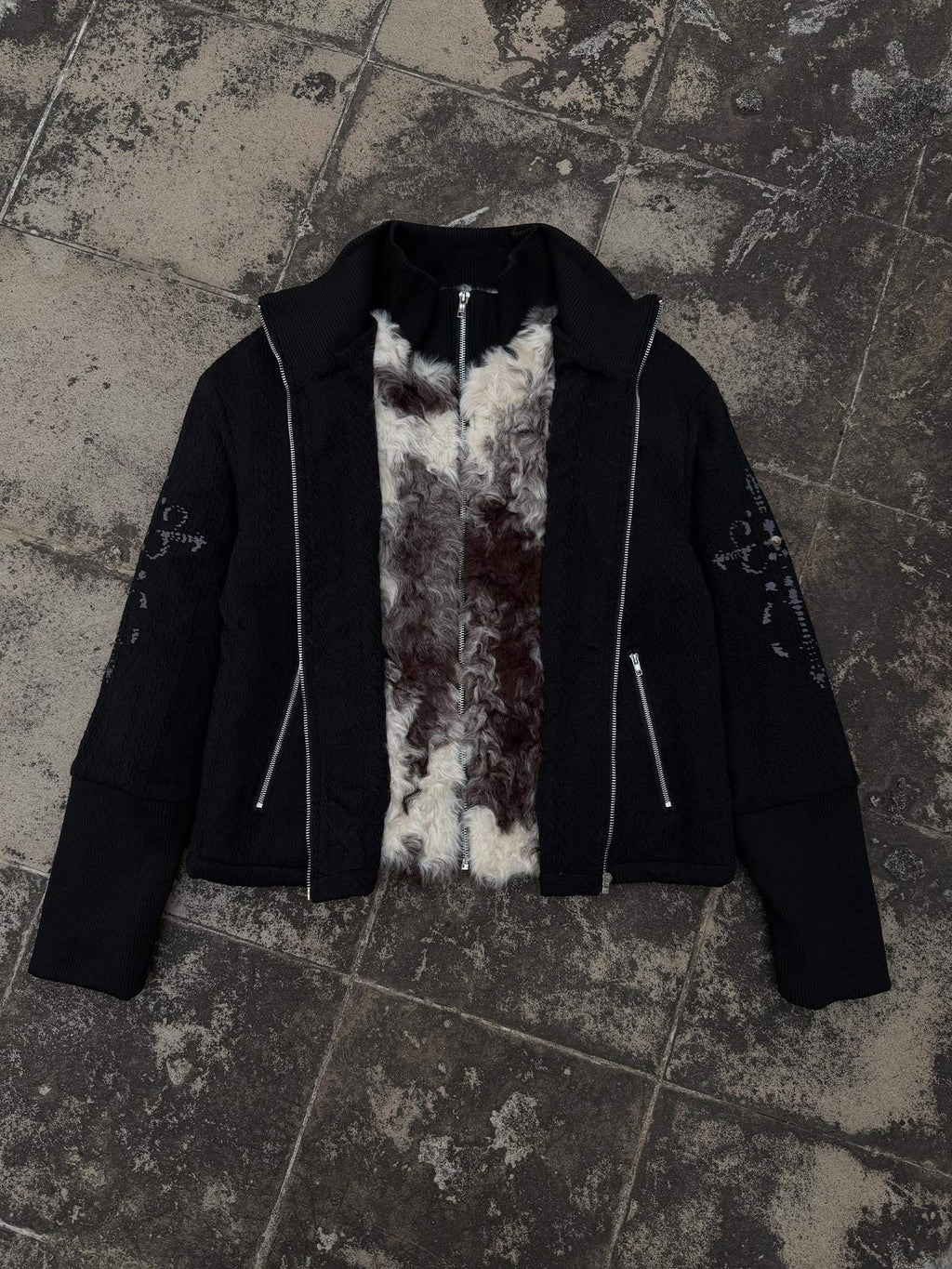 PAIKI Soft Warm Cow Print Punk Short Stand Collar Unisex Zipper Casual Jackets