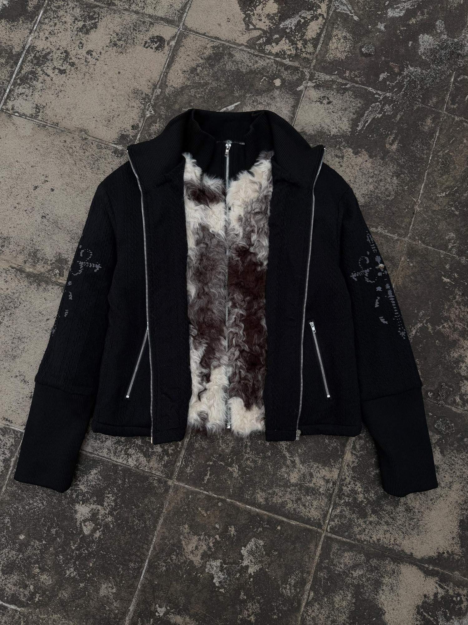 PAIKI Soft Warm Cow Print Punk Short Stand Collar Unisex Zipper Casual Jackets