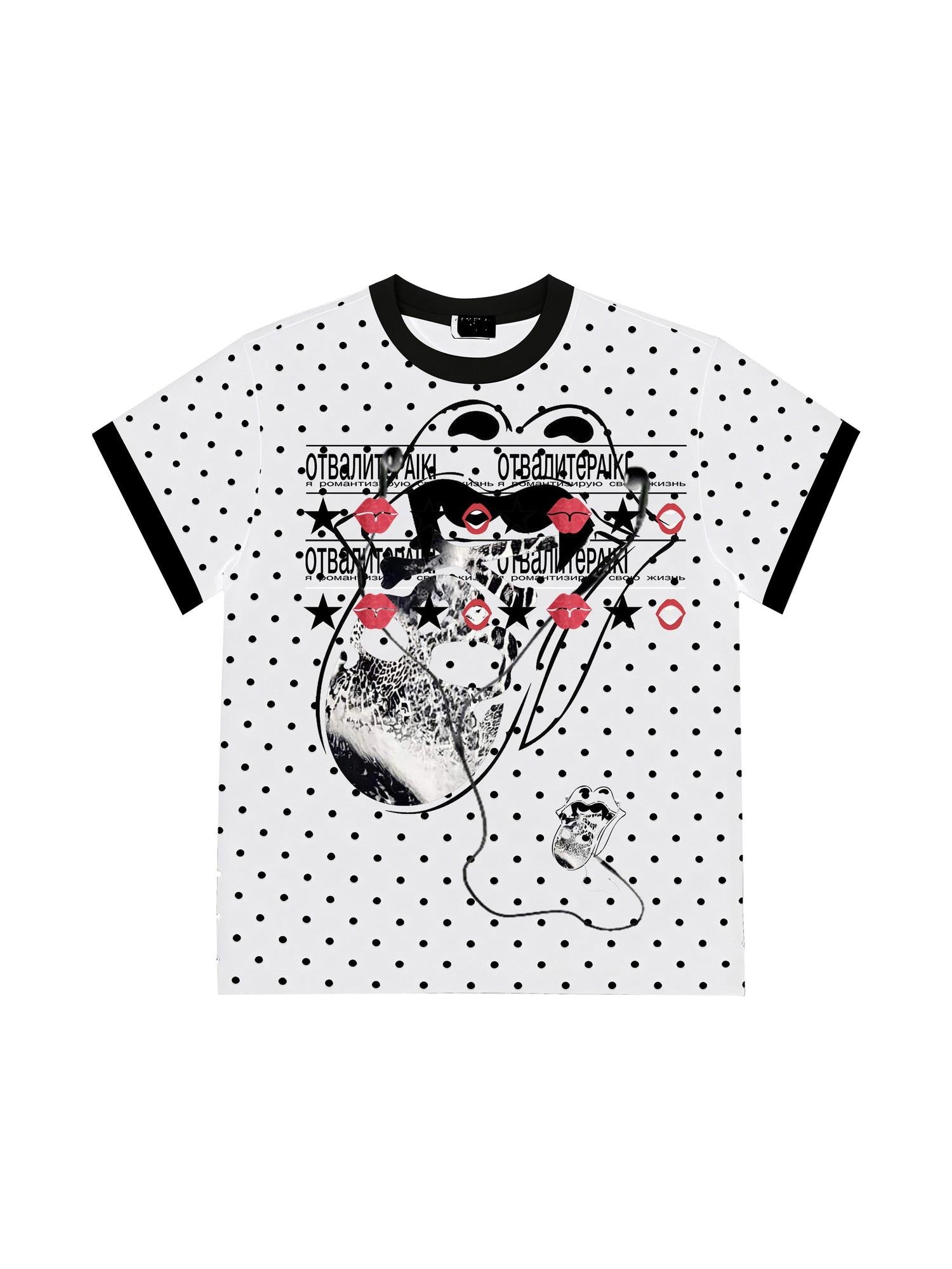 PAIKI Sorona Blend Polka Dot Digital Print Unisex Crew Neck Short Sleeve T-Shirts