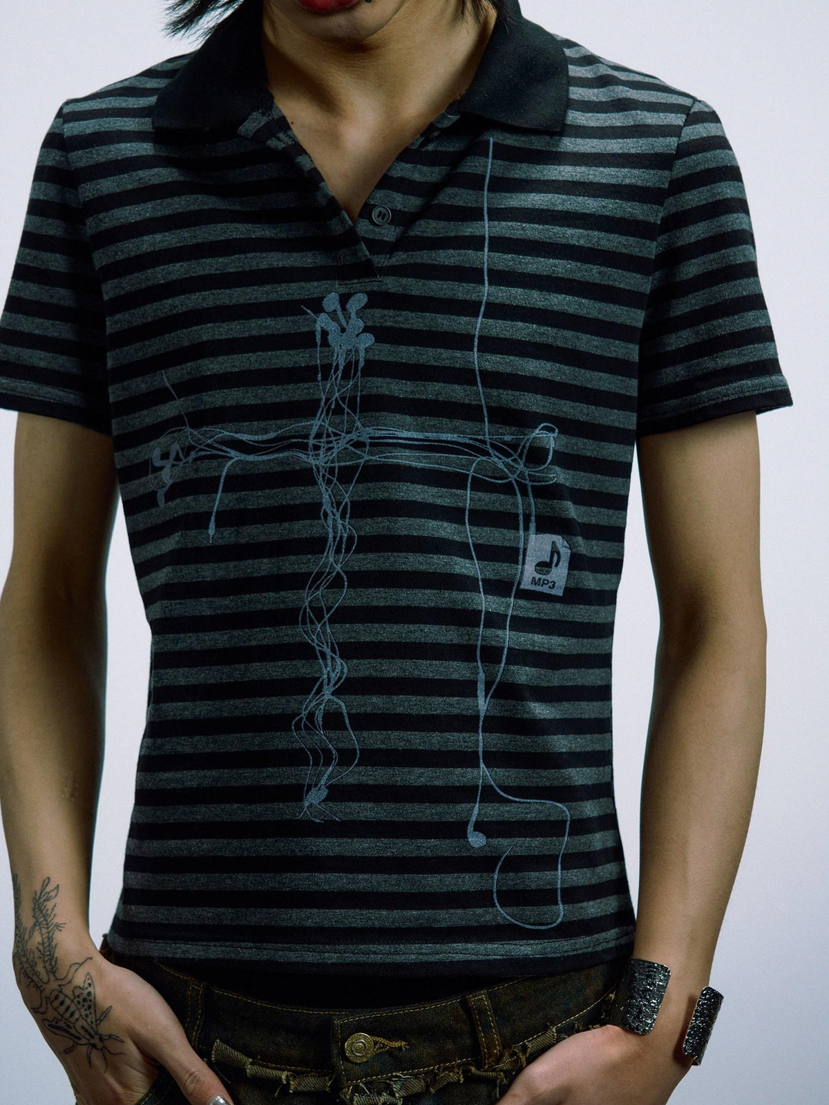 PAIKI Sorona Cotton Blend Slim Fit Polo Collar Rock Graphic Short Sleeve T-Shirts