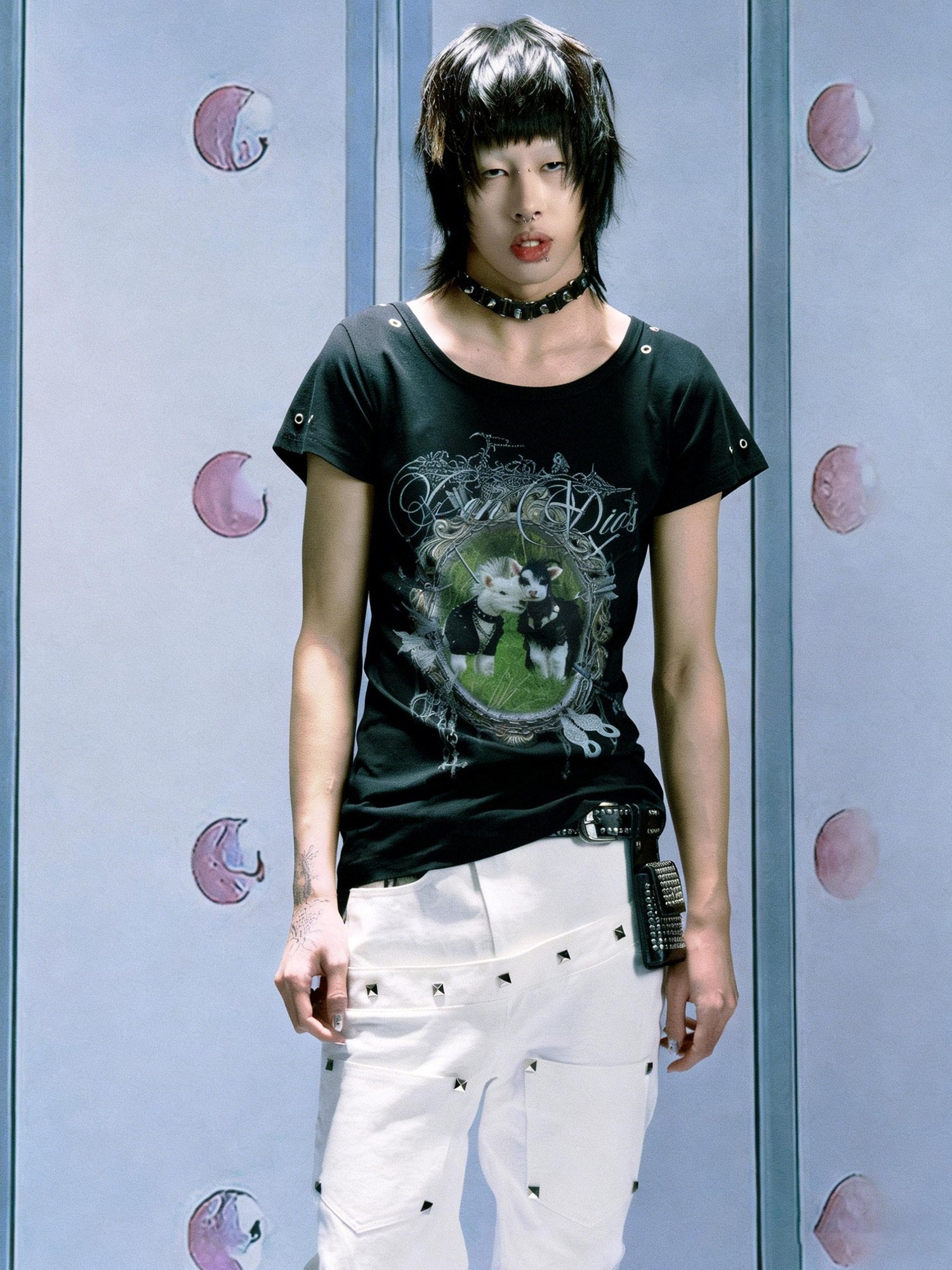 PAIKI Sorona Cotton Slim Fit Punk Animal Print Unisex Long Sleeve T-Shirts