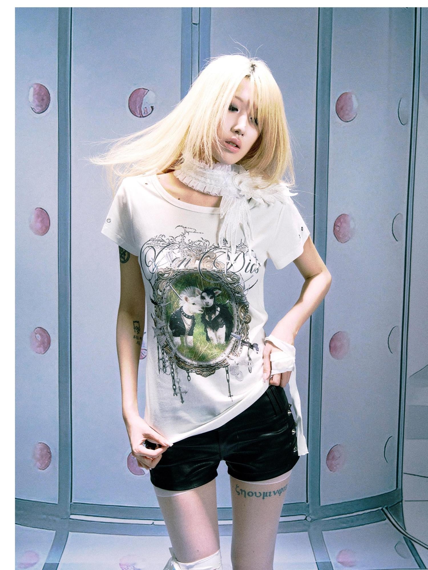 PAIKI Sorona Cotton Slim Fit Punk Animal Print Unisex Long Sleeve T-Shirts