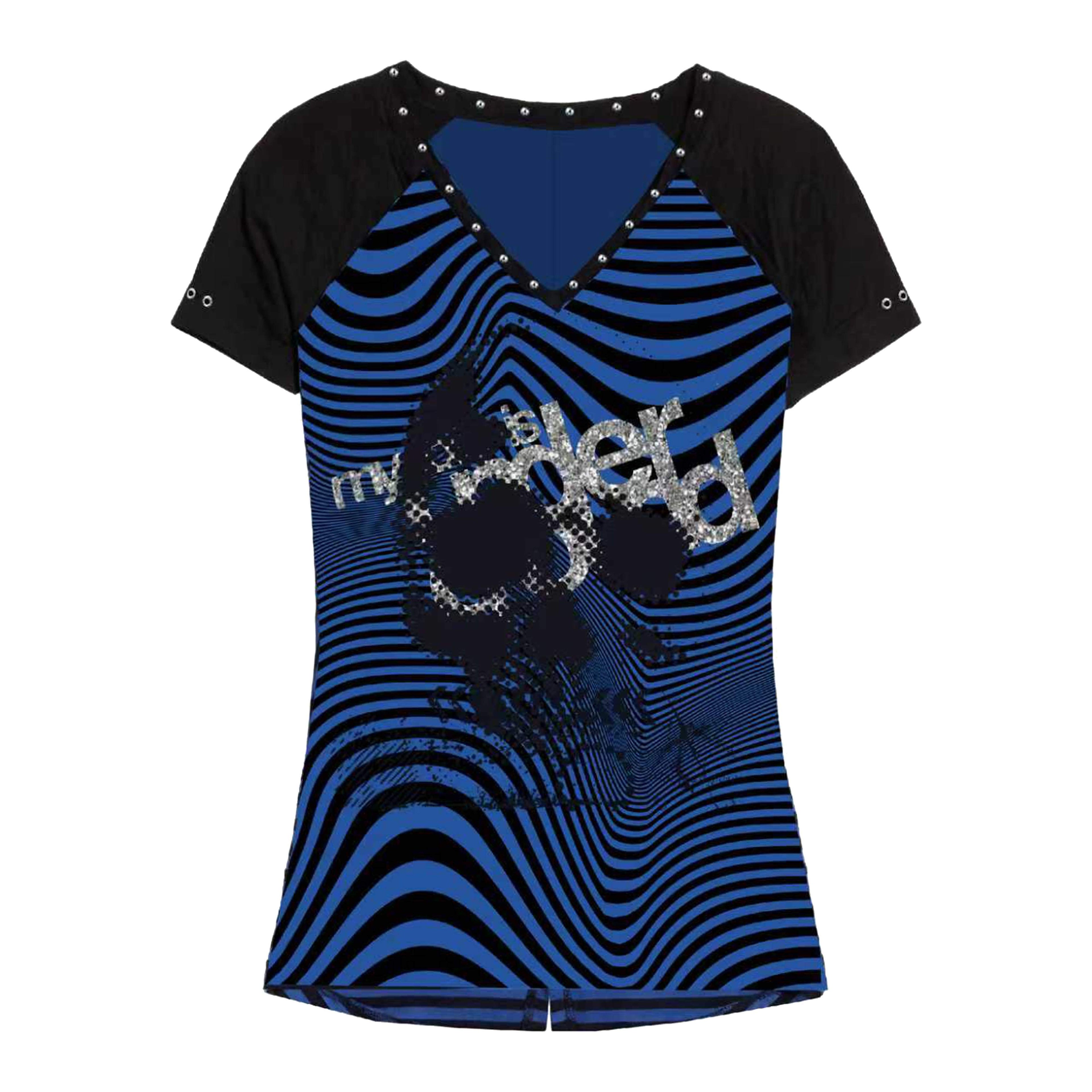 PAIKI_Sorona_Slim_Fit_Skull_Print_Rock_Crewneck_Unisex_Blue_Short_Sleeve_T-Shirts_MISSTT