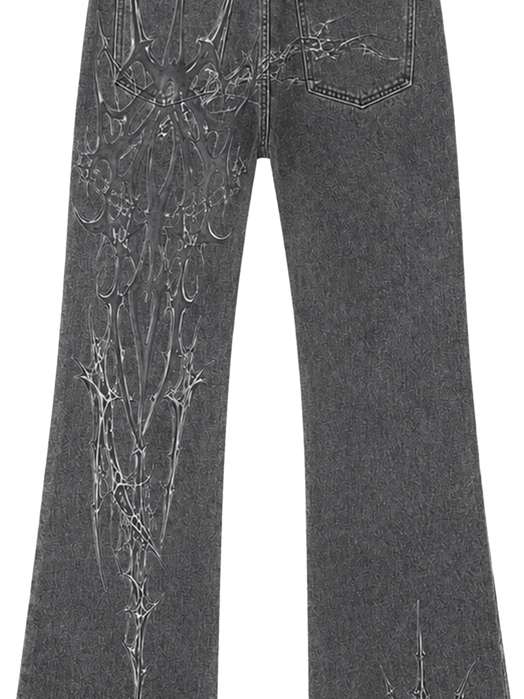 PAIKI Spider Thorn Beaded Washed Grey Denim Women's Straight Jeans