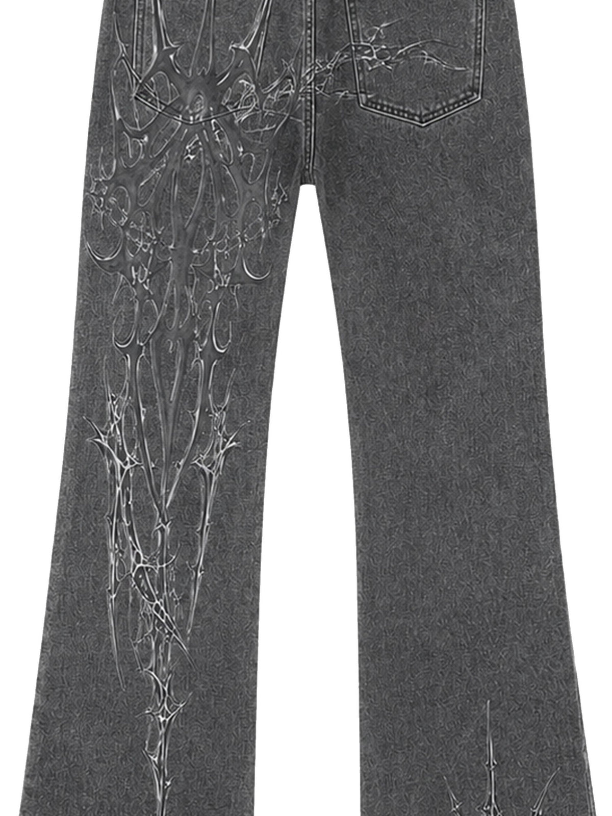PAIKI Spider Thorn Beaded Washed Grey Denim Women's Straight Jeans