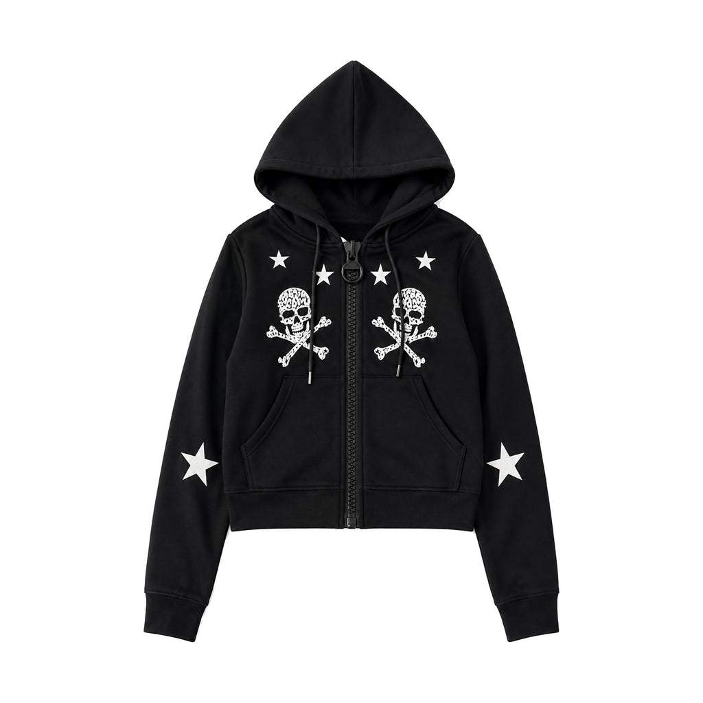 PAIKI_Star_Skull_Embroidered_Zip_Design_Women's_Cotton_Blend_Zip-up_Hoodies_1074975360967_MISSTT