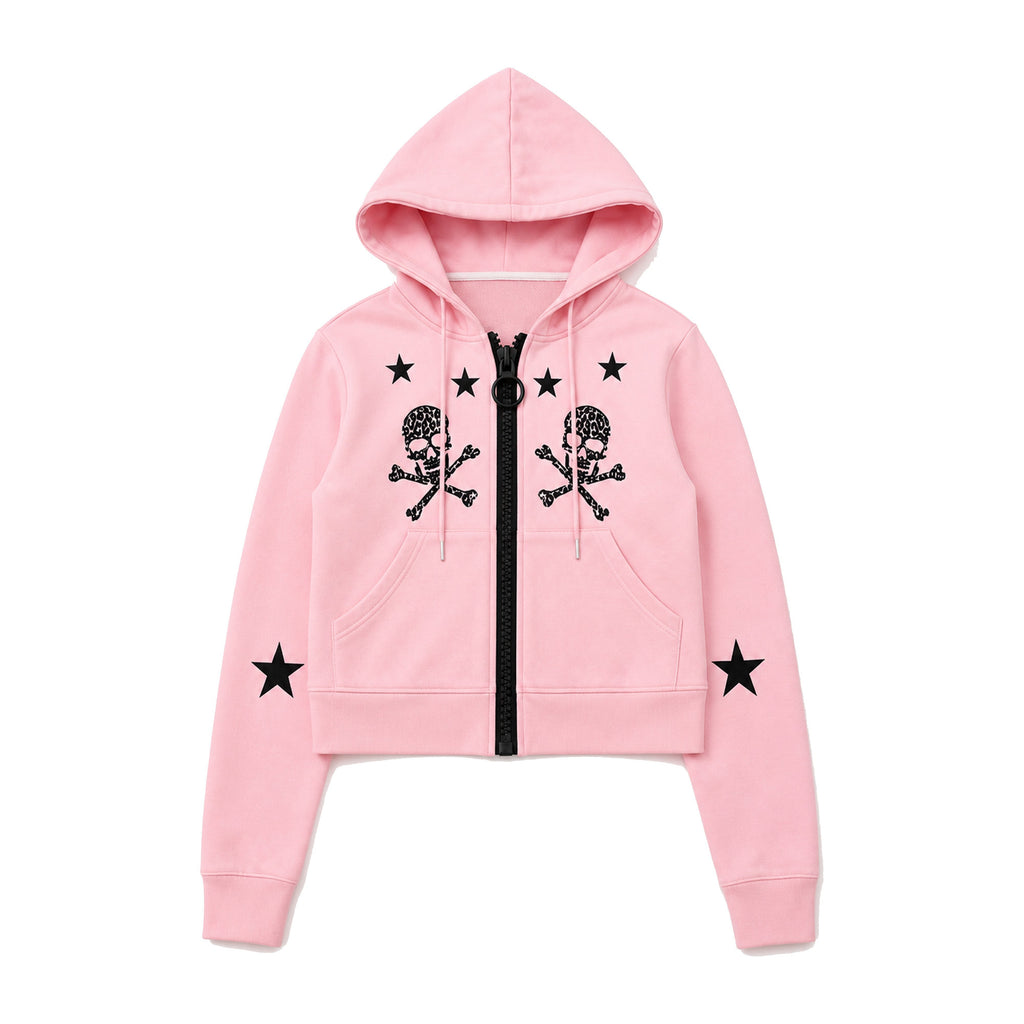 PAIKI_Star_Skull_Embroidered_Zip_Design_Women's_Cotton_Blend_Zip-up_Hoodies_1074975360967_MISSTT