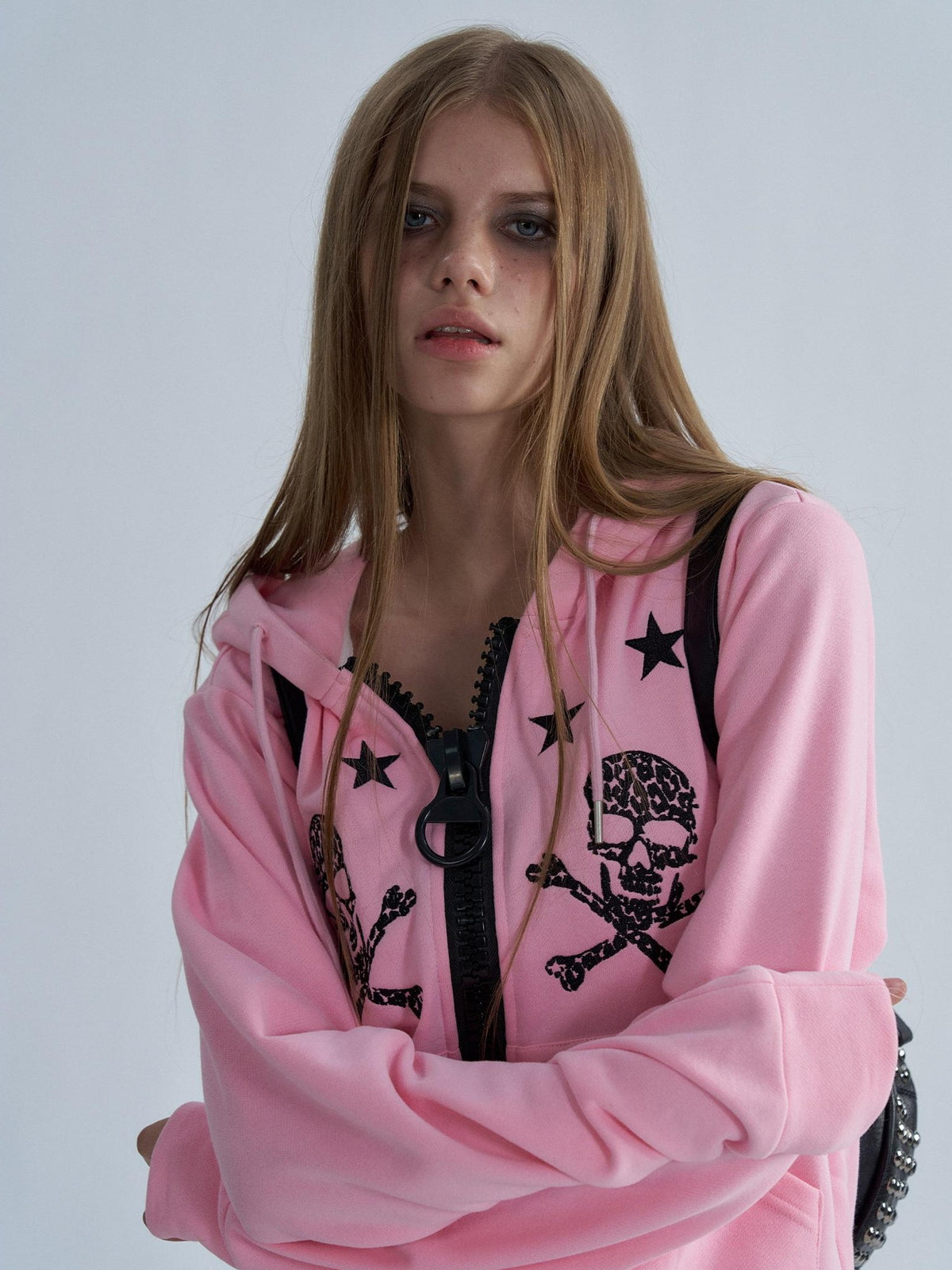 PAIKI Star Skull Embroidered Zip Design Women's Cotton Blend Zip-up Hoodies