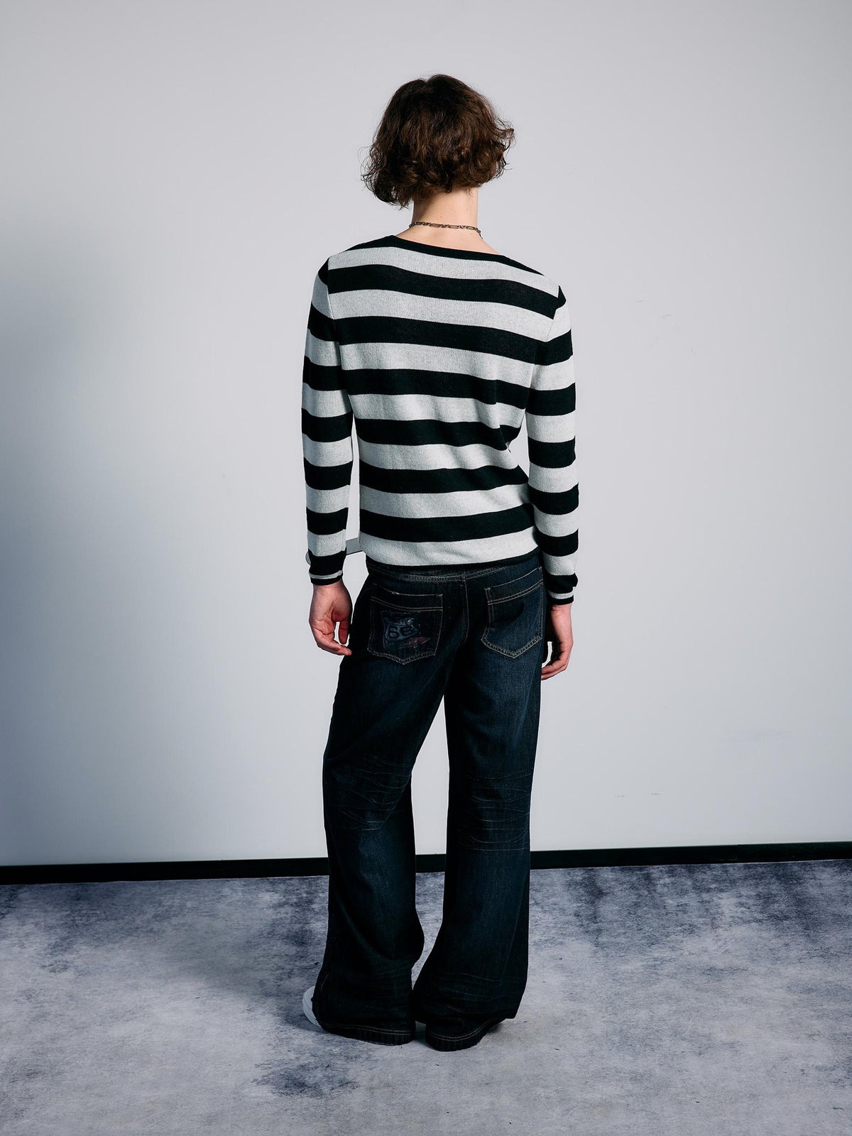 PAIKI Star Striped Print Slim Fit Wool Blend Women's Crew Neck Sweaters
