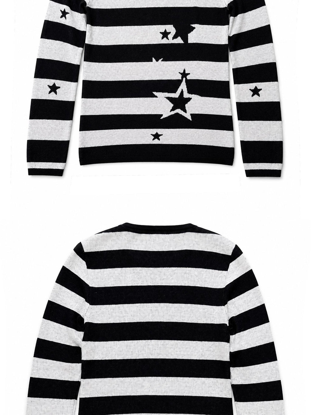 PAIKI Star Striped Print Slim Fit Wool Blend Women's Crew Neck Sweaters