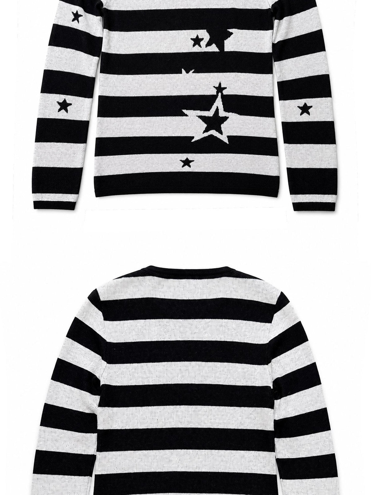 PAIKI Star Striped Print Slim Fit Wool Blend Women's Crew Neck Sweaters