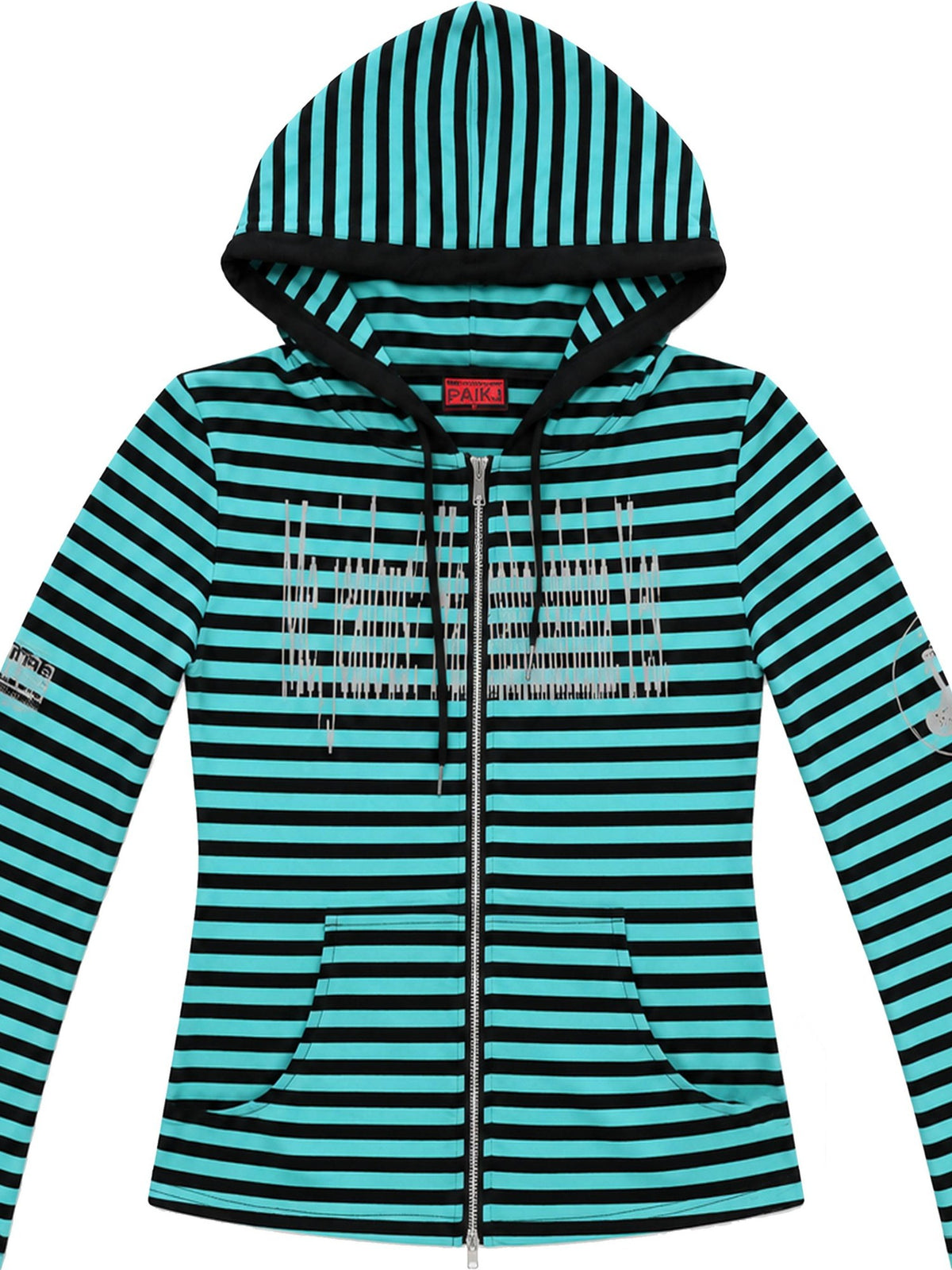PAIKI Striped Embroidered Punk Slim Fit Women's Cotton Zip-up Hoodies