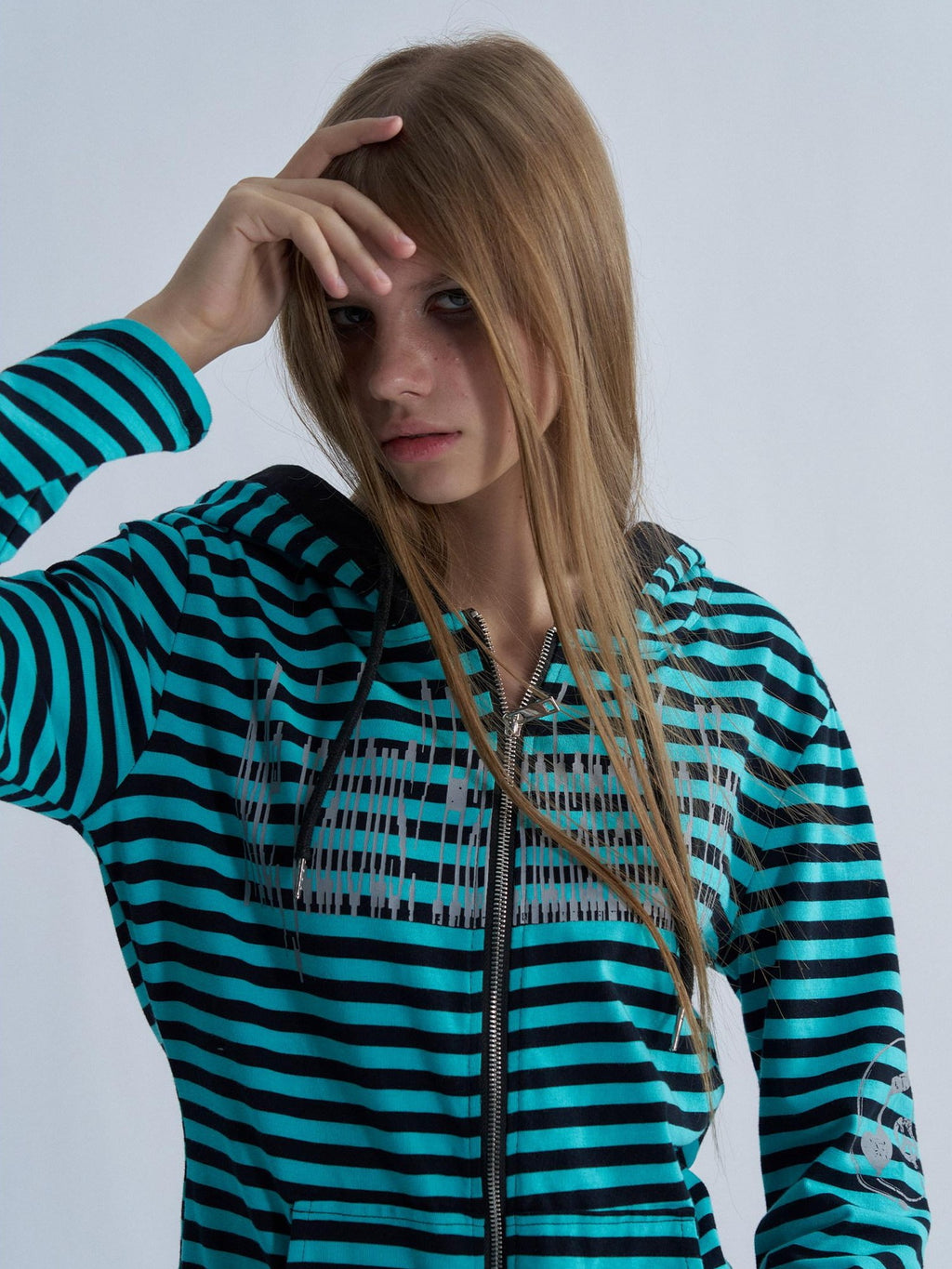 PAIKI Striped Embroidered Punk Slim Fit Women's Cotton Zip-up Hoodies
