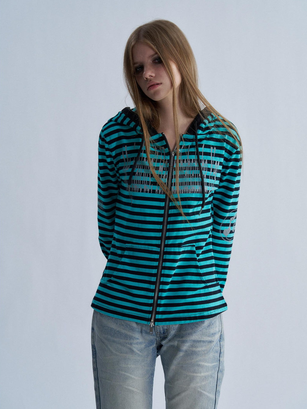 PAIKI Striped Embroidered Punk Slim Fit Women's Cotton Zip-up Hoodies