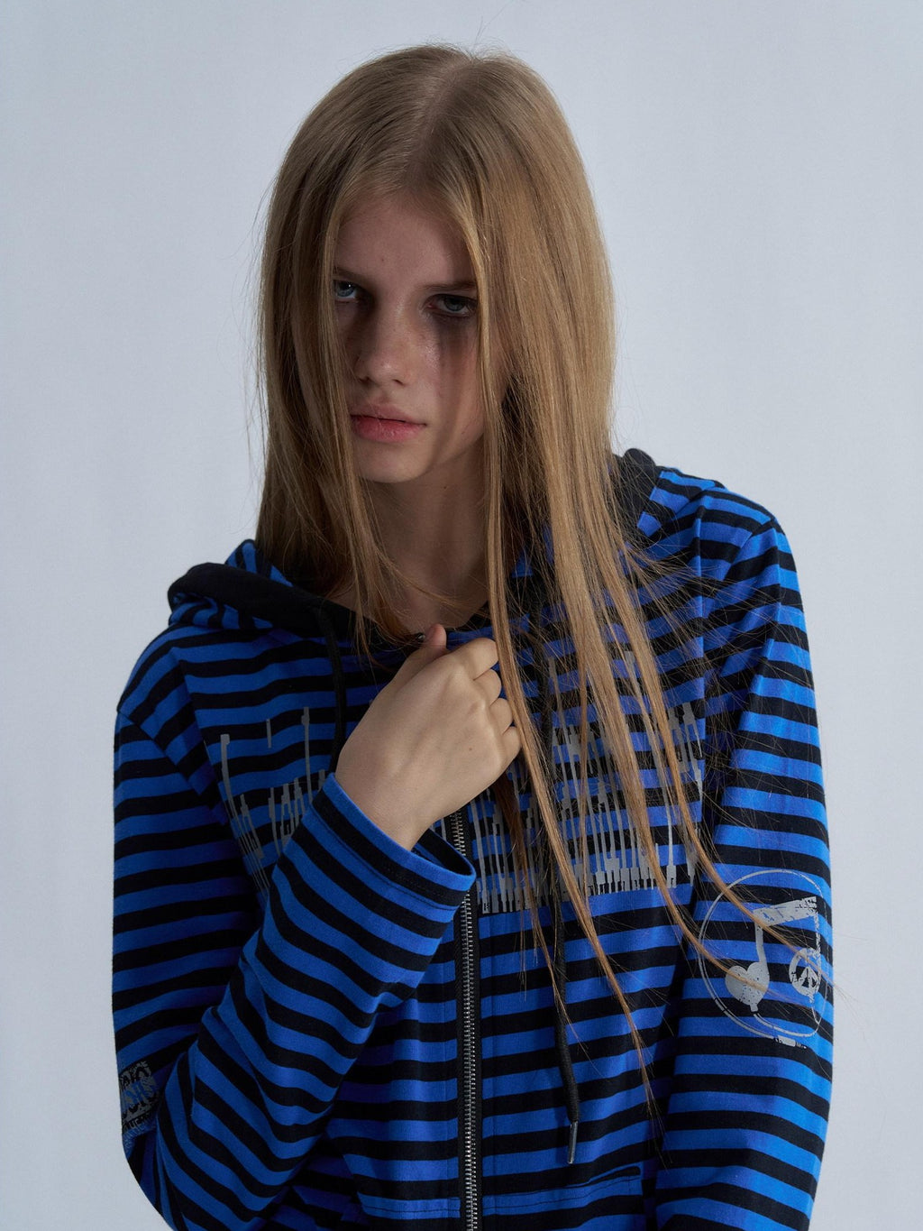 PAIKI Striped Embroidered Punk Slim Fit Women's Cotton Zip-up Hoodies
