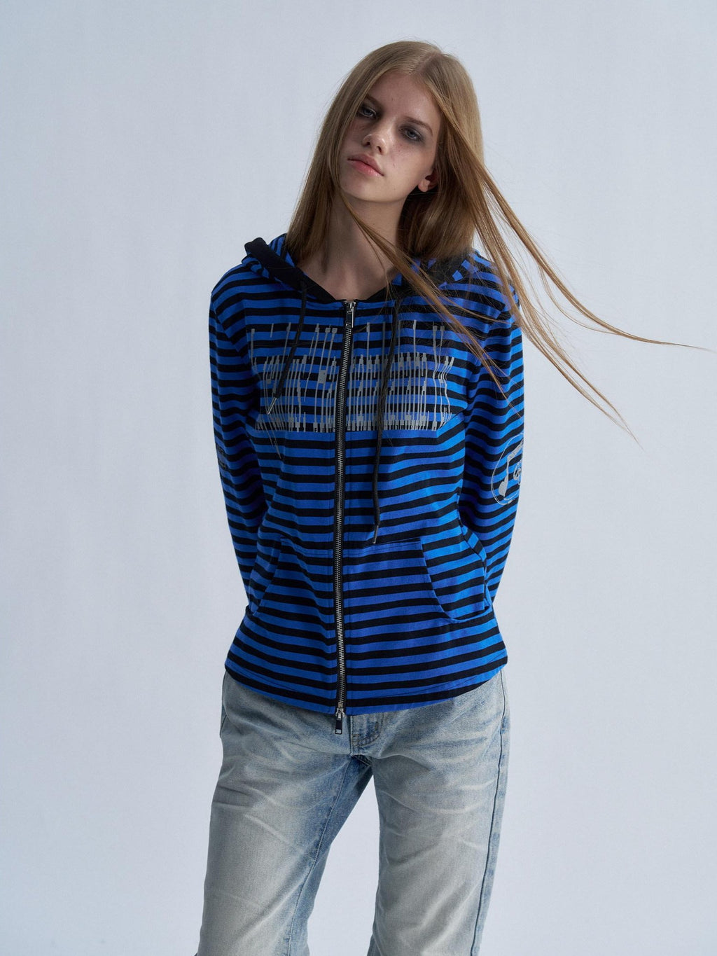 PAIKI Striped Embroidered Punk Slim Fit Women's Cotton Zip-up Hoodies