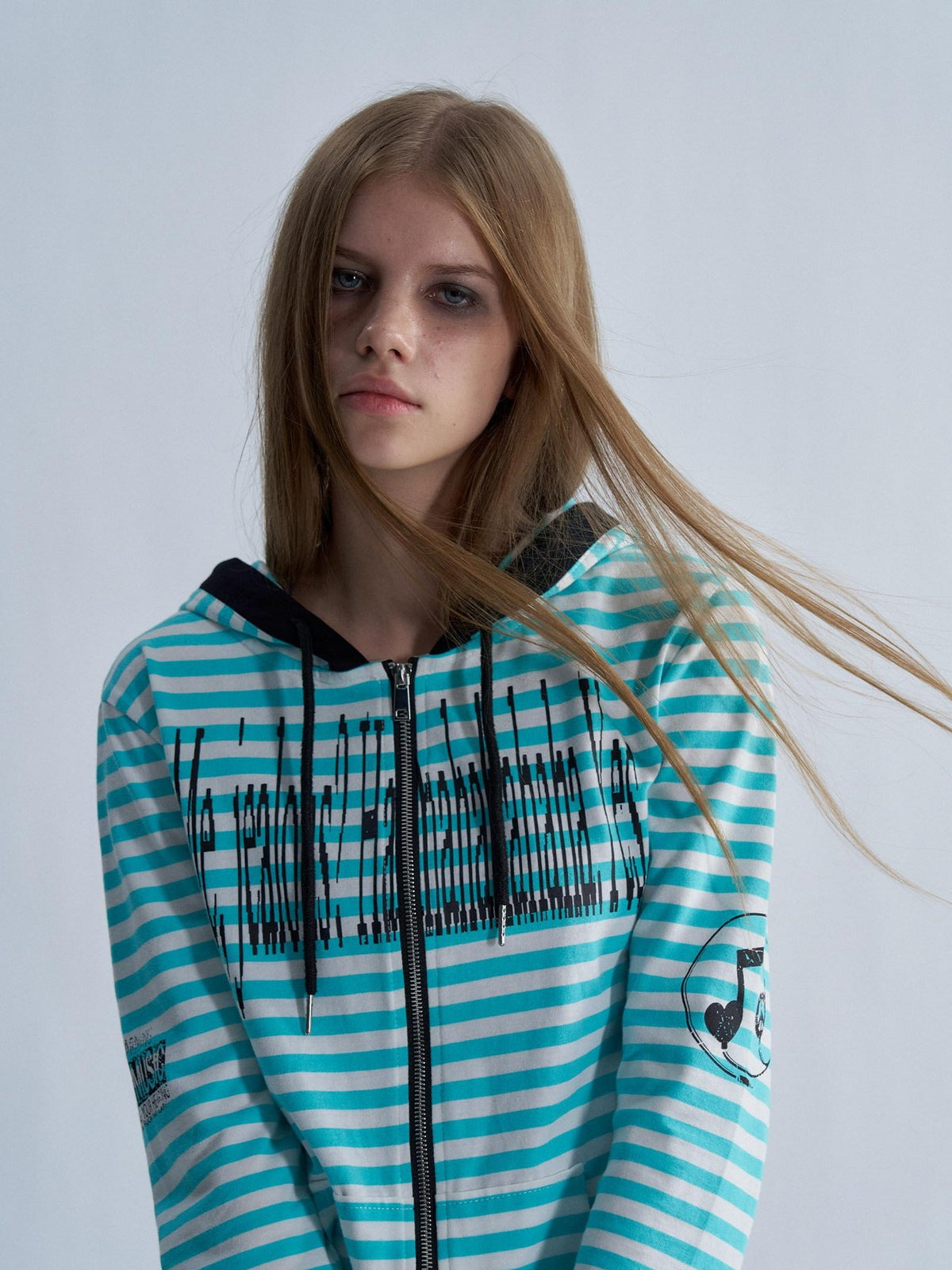PAIKI Striped Embroidered Punk Slim Fit Women's Cotton Zip-up Hoodies