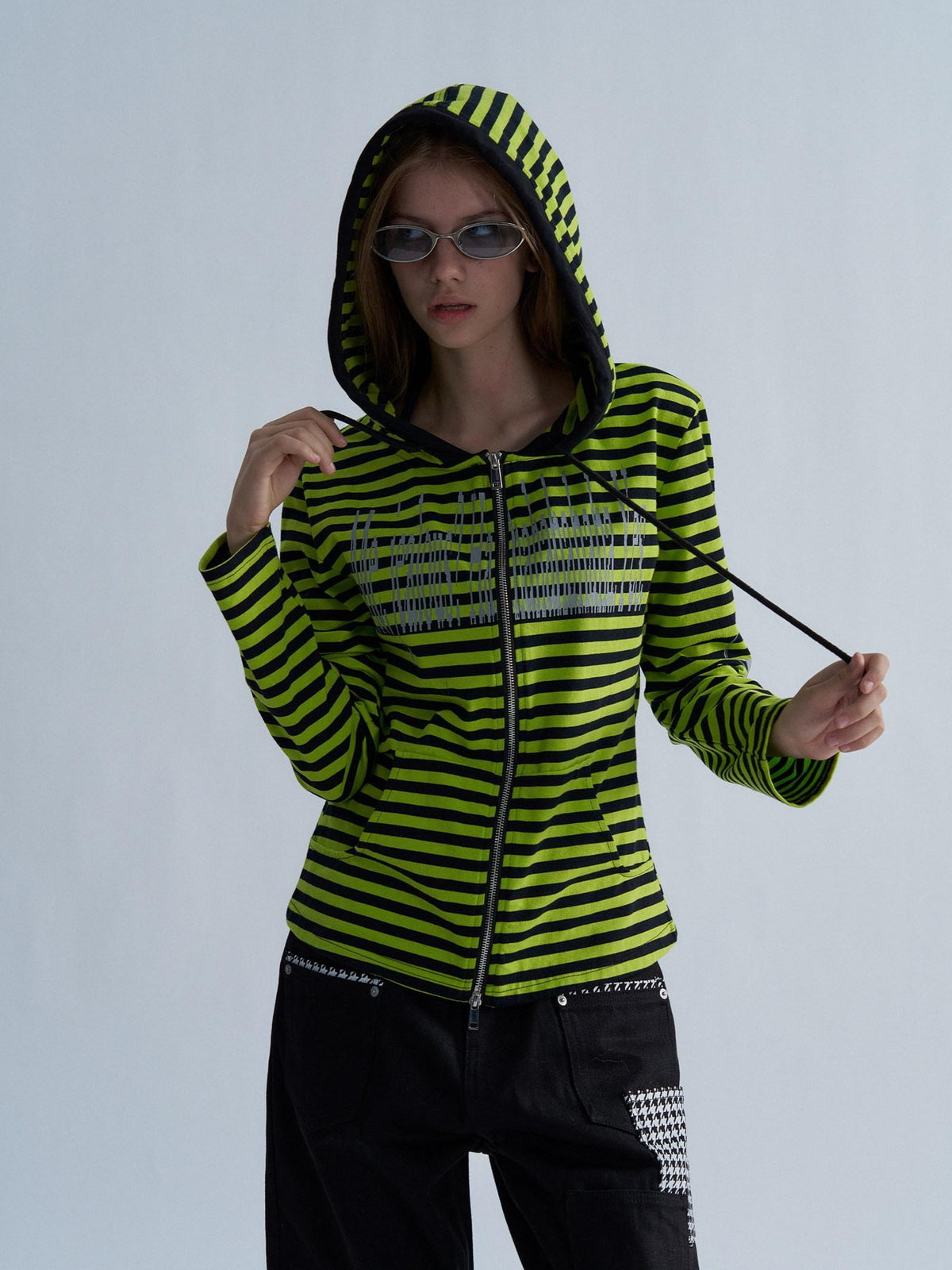 PAIKI Striped Embroidered Punk Slim Fit Women's Cotton Zip-up Hoodies