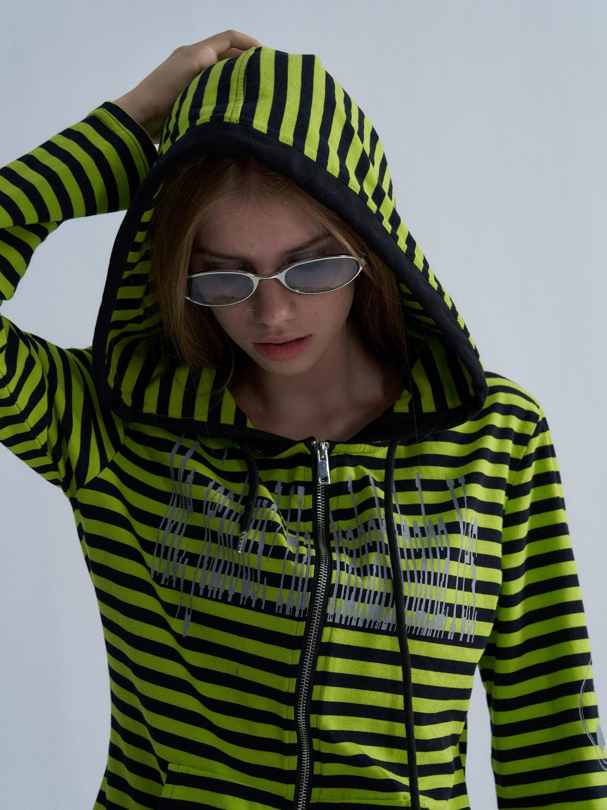 PAIKI Striped Embroidered Punk Slim Fit Women's Cotton Zip-up Hoodies