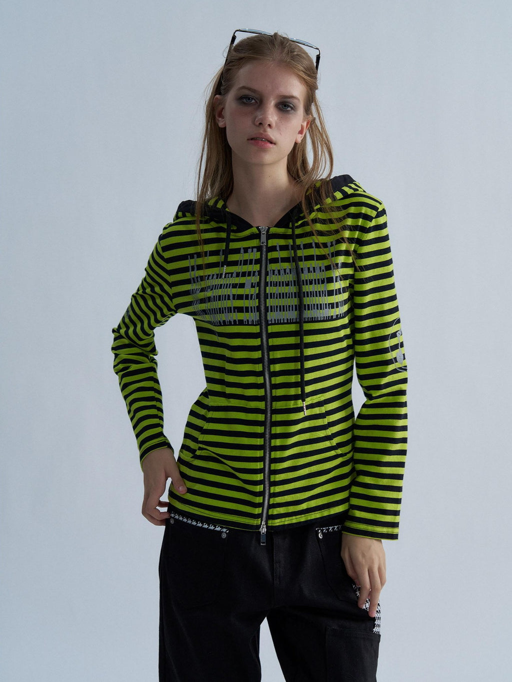 PAIKI Striped Embroidered Punk Slim Fit Women's Cotton Zip-up Hoodies