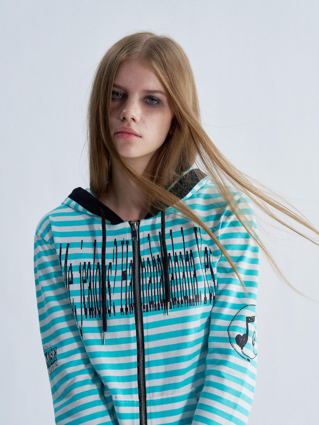 PAIKI Striped Embroidered Punk Slim Fit Women's Cotton Zip-up Hoodies
