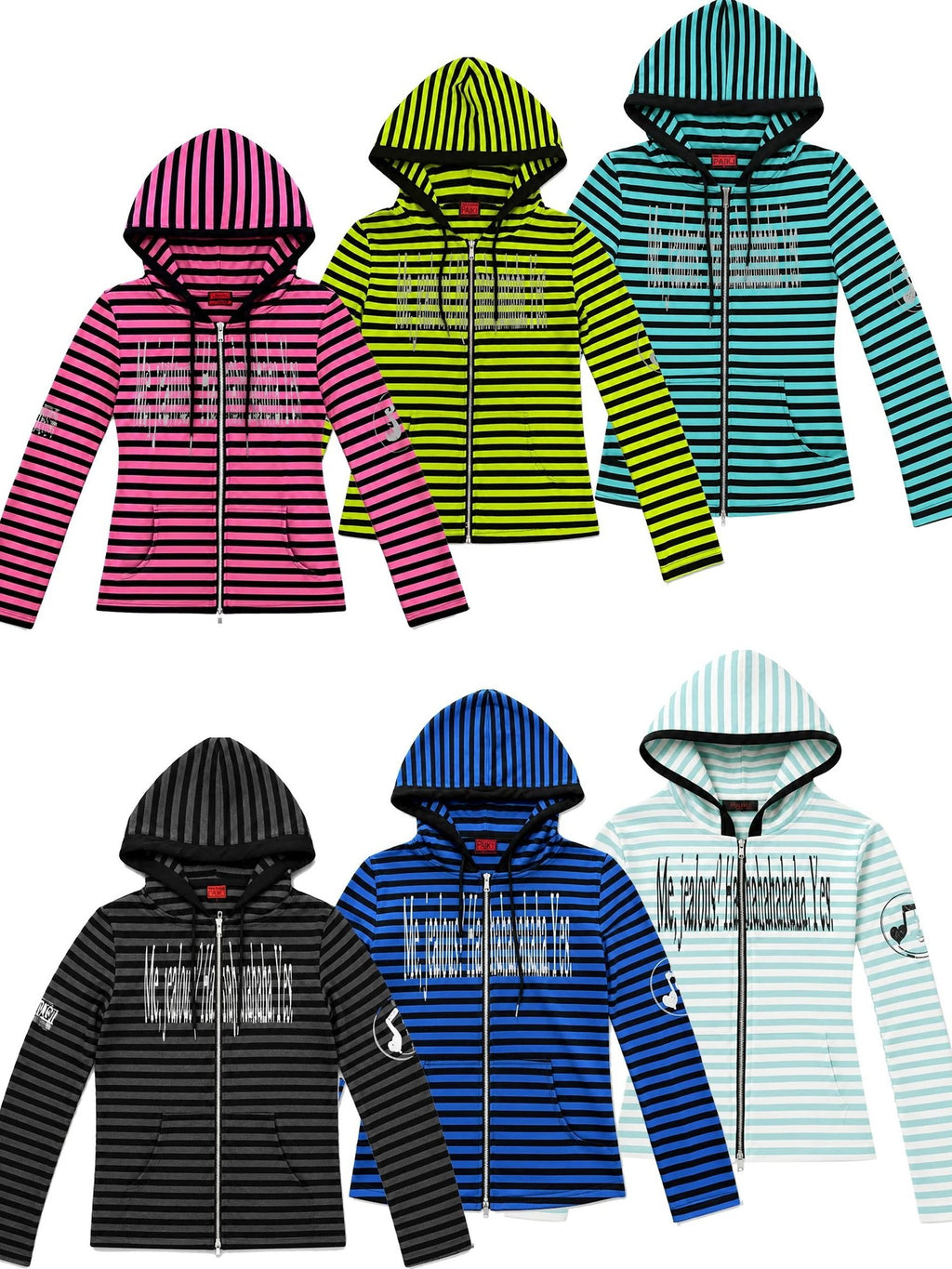PAIKI Striped Embroidered Punk Slim Fit Women's Cotton Zip-up Hoodies