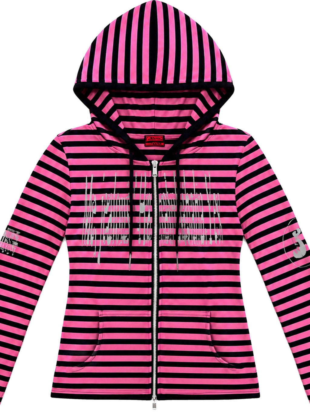 PAIKI Striped Embroidered Punk Slim Fit Women's Cotton Zip-up Hoodies