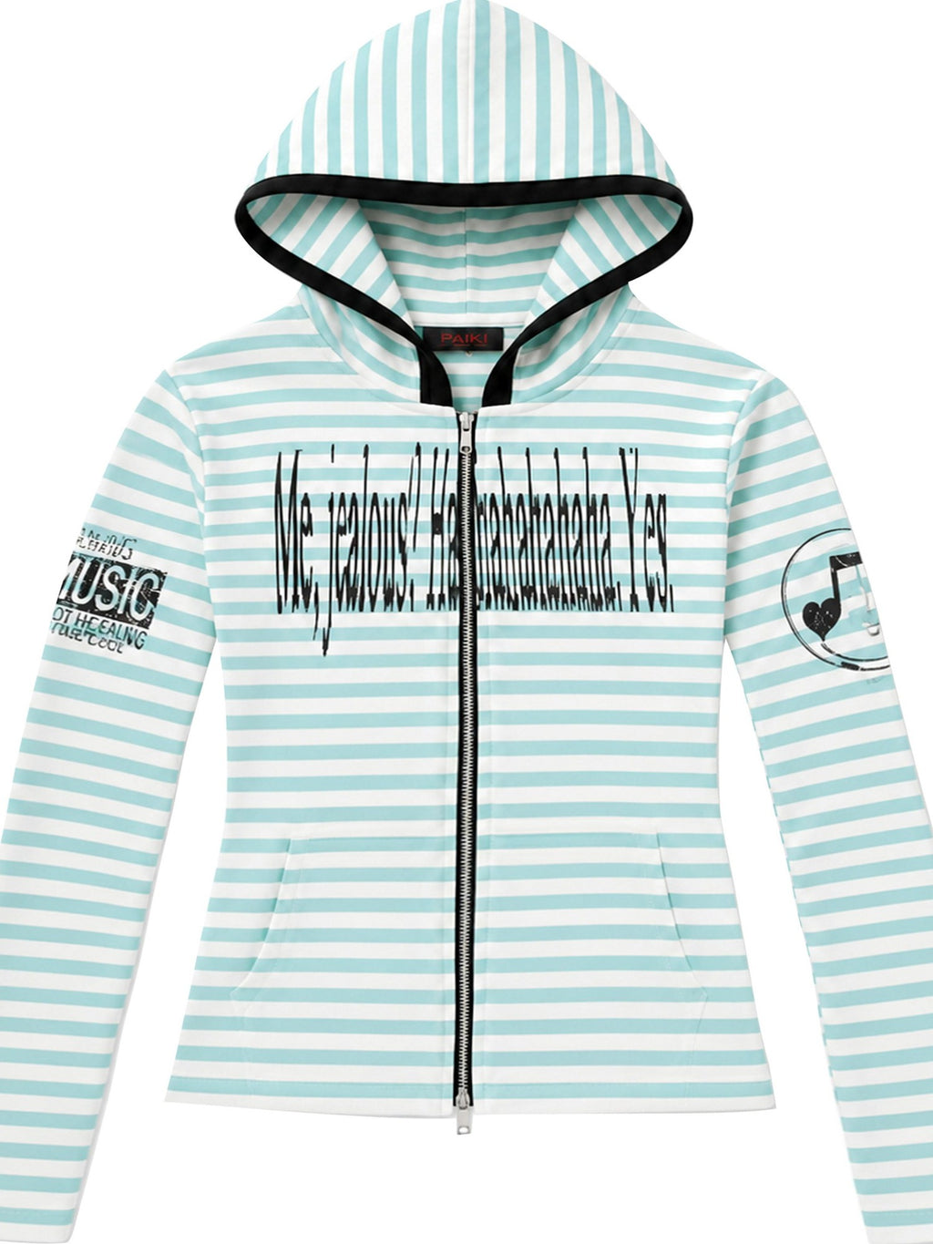 PAIKI Striped Embroidered Punk Slim Fit Women's Cotton Zip-up Hoodies