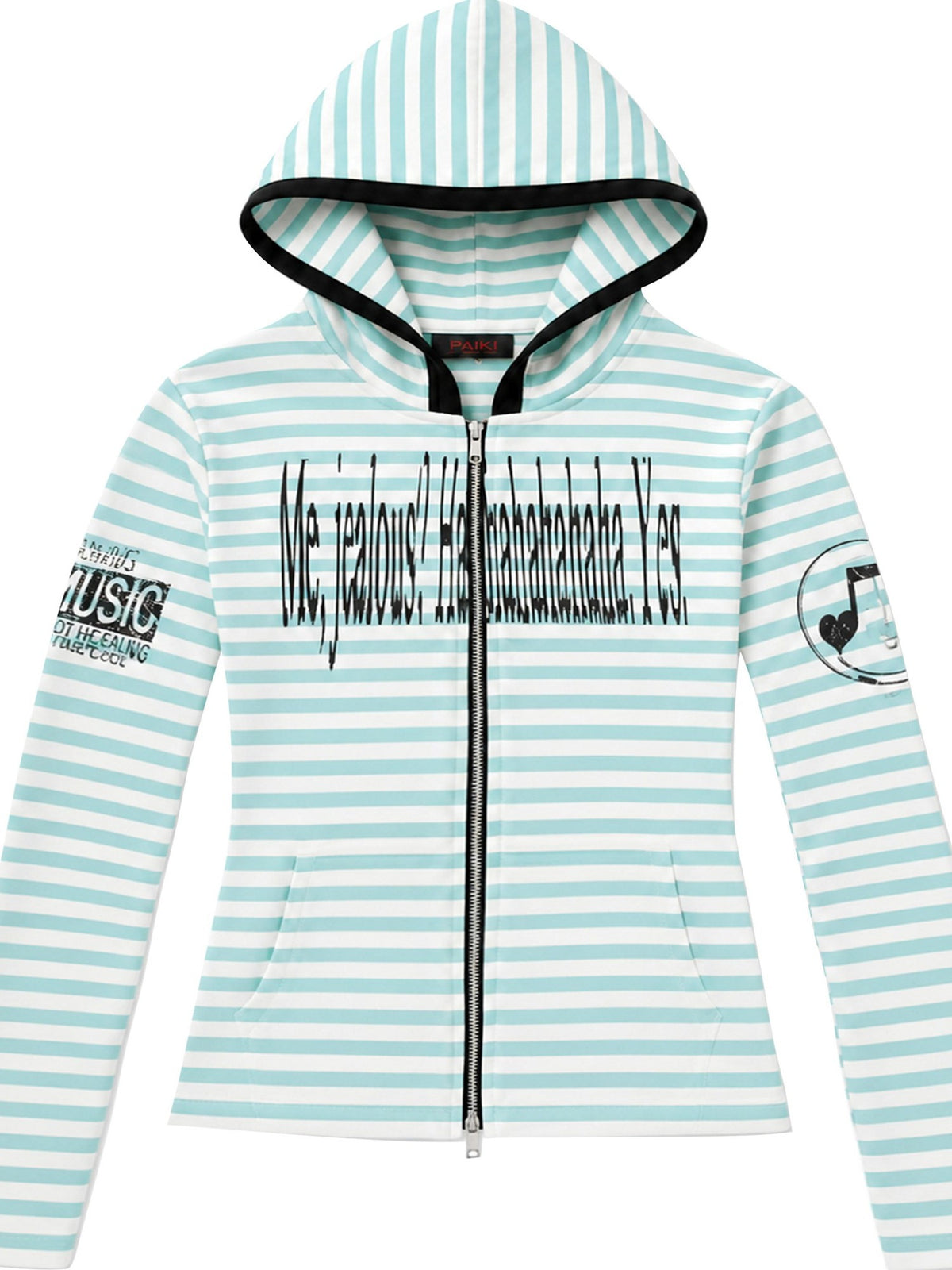 PAIKI Striped Embroidered Punk Slim Fit Women's Cotton Zip-up Hoodies