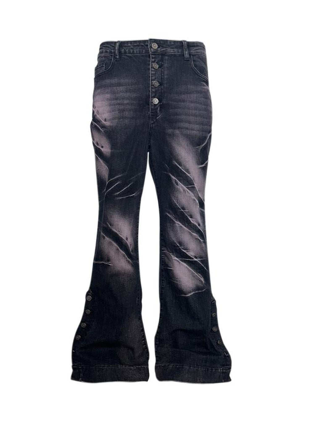 PAIKI Studded Washed Mid Rise Loose Mens Casual Black Micro Stretch Flare Jeans