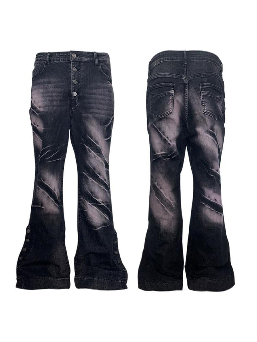 PAIKI Studded Washed Mid Rise Loose Mens Casual Black Micro Stretch Flare Jeans