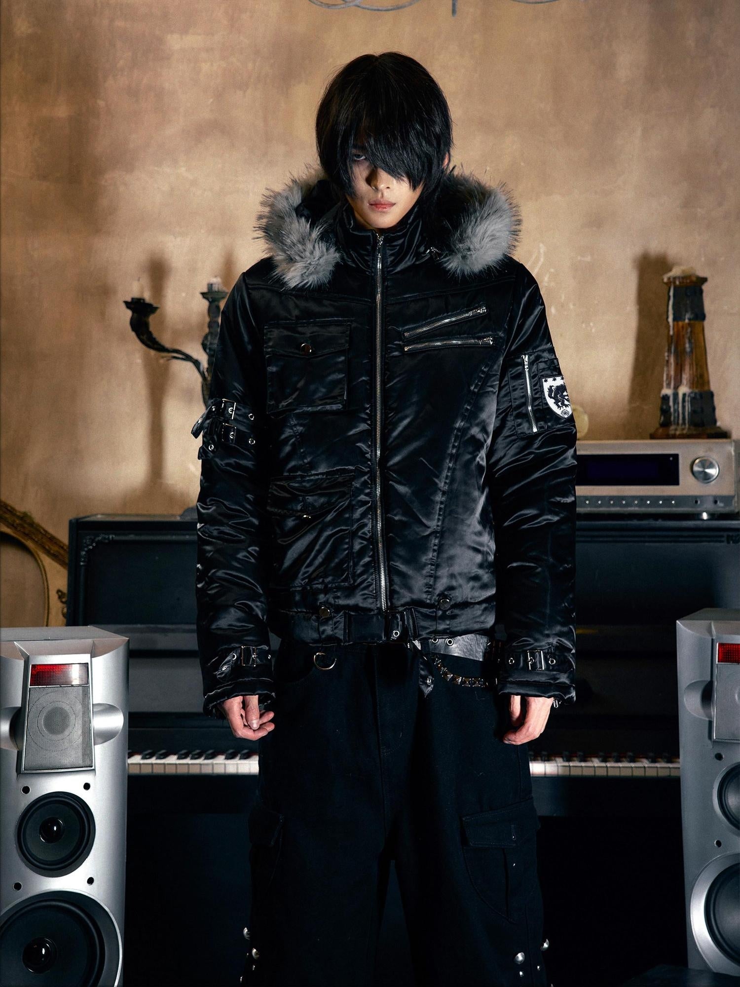 PAIKI Thick Silk Cotton Fill Hooded Glossy Metal Accent Cleanfit Youth Puffer Jackets