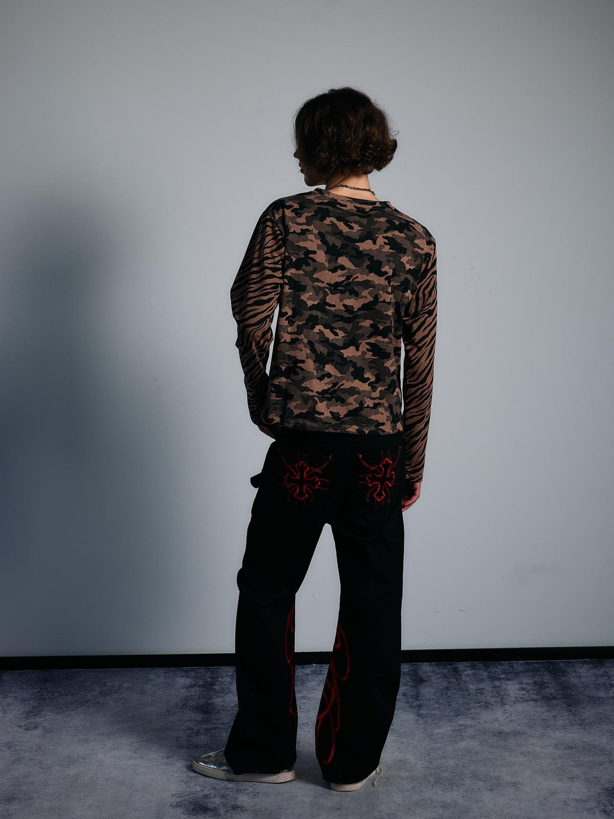 PAIKI Tiger Camo Studded Rhinestone Graphic Women's Cotton Pullover Hoodies