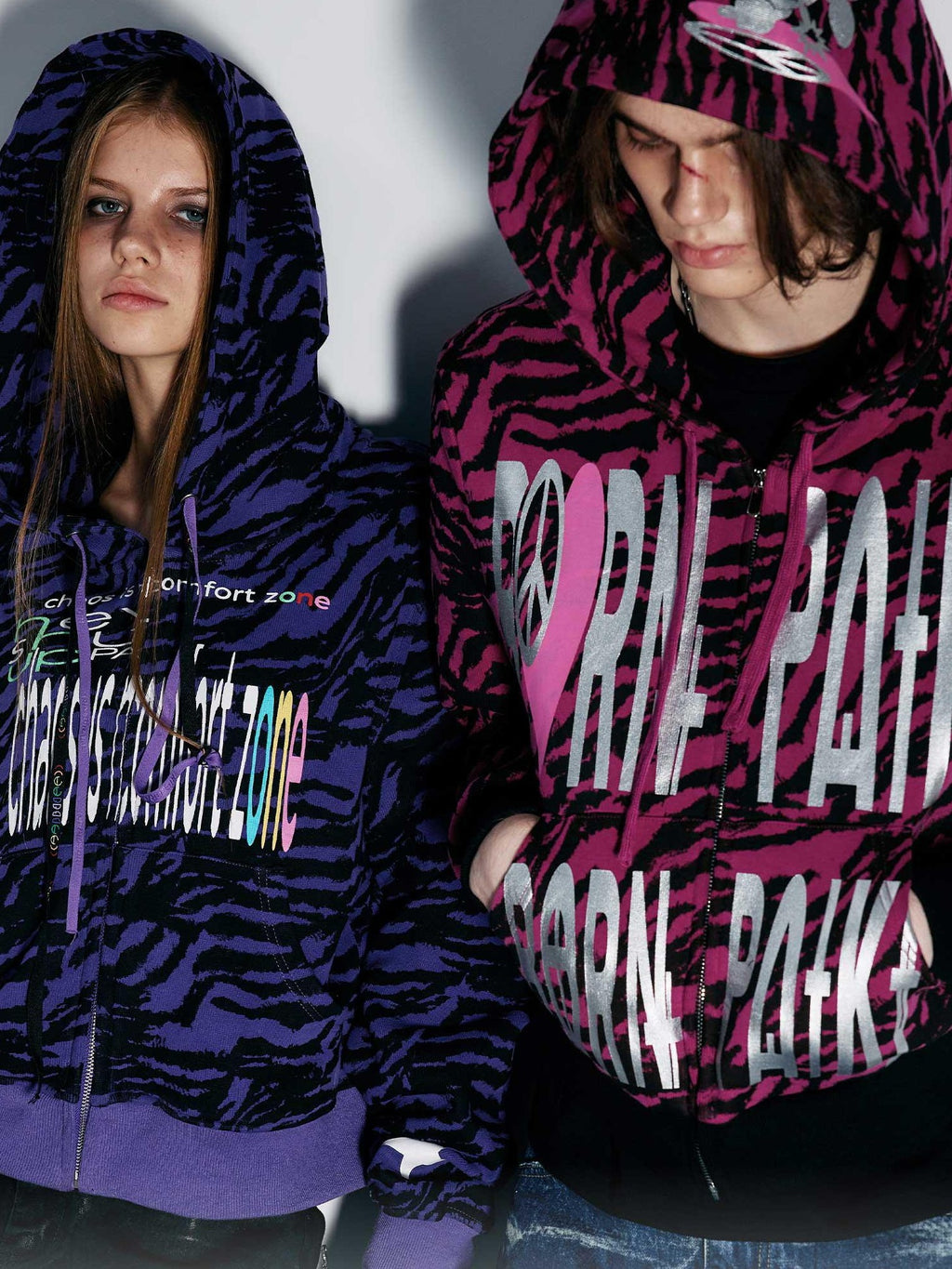 PAIKI Tiger Camo Studded Rhinestone Graphic Women's Cotton Pullover Hoodies
