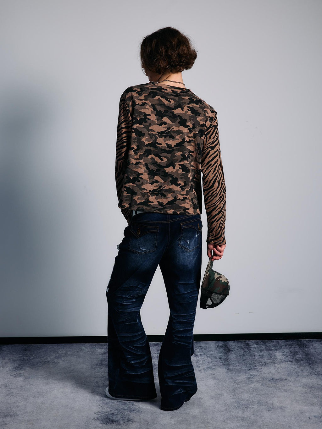 PAIKI Tiger Camo Studded Rhinestone Graphic Women's Cotton Pullover Hoodies
