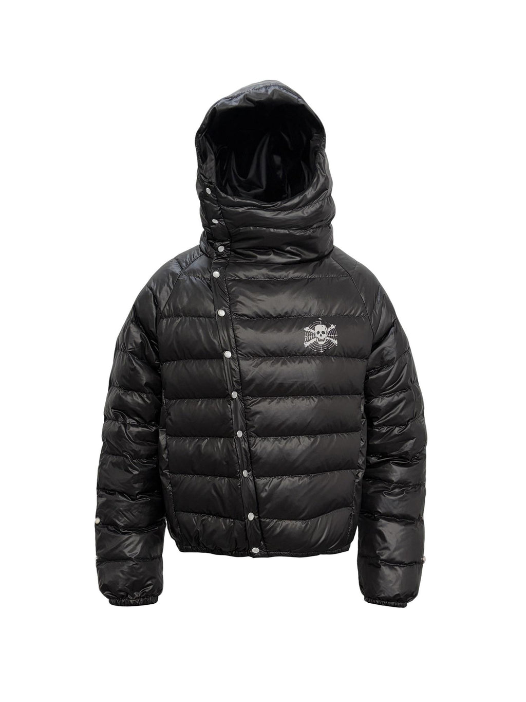 PAIKI Warm 90 Percent Duck Down Hooded Asymmetrical Skull Print Loose Fit Down Jackets