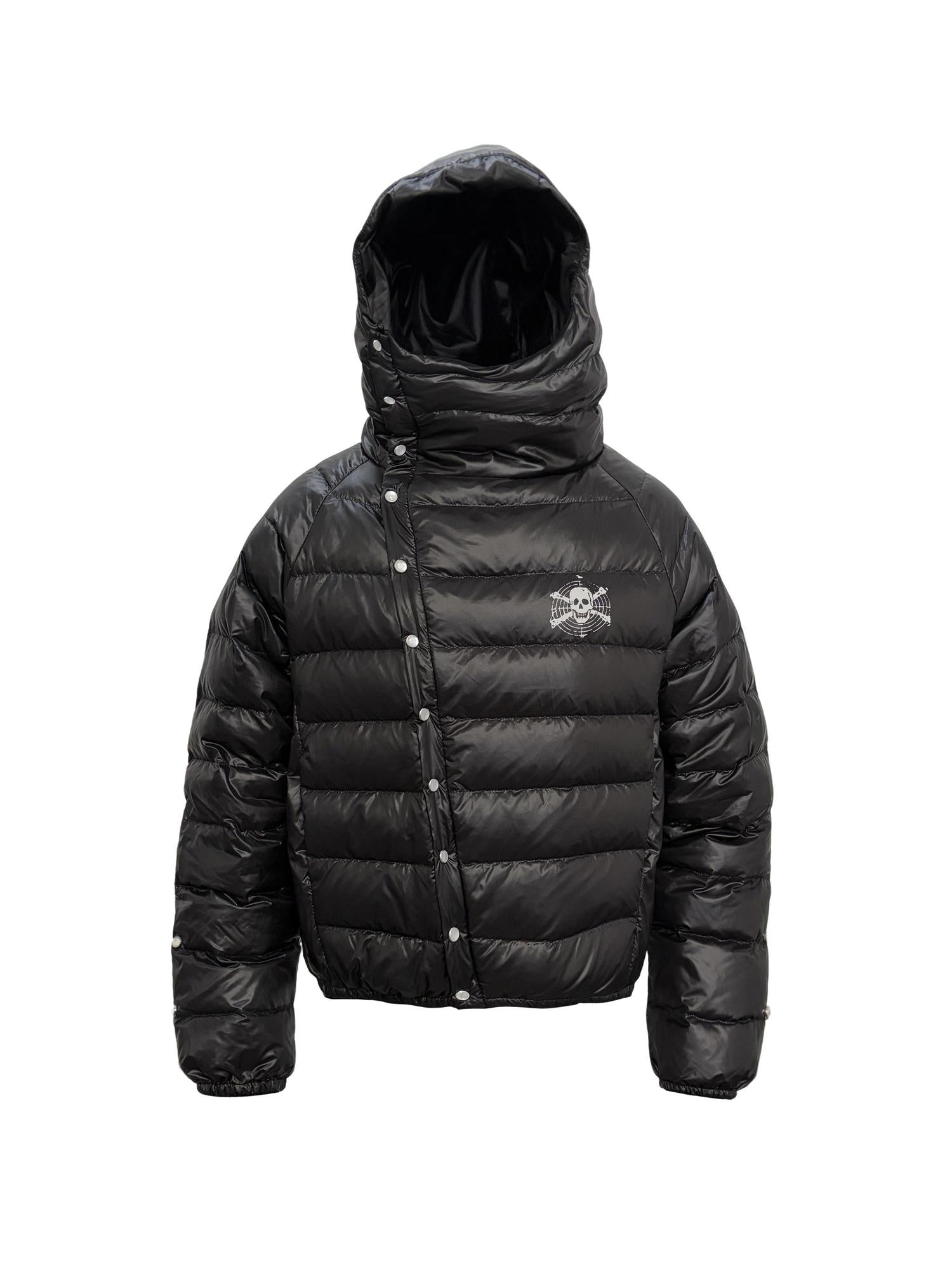PAIKI Warm 90 Percent Duck Down Hooded Asymmetrical Skull Print Loose Fit Down Jackets