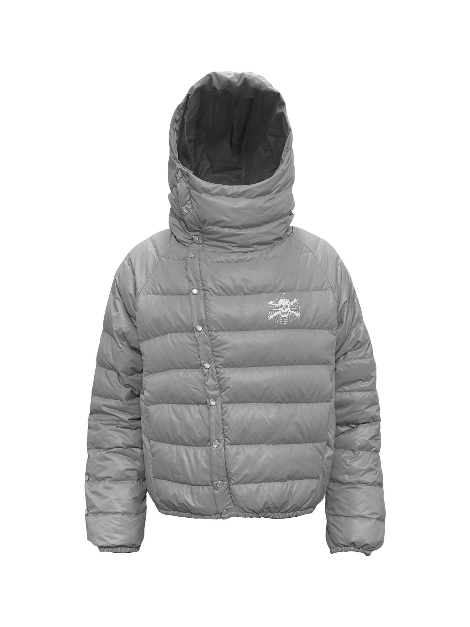 PAIKI Warm 90 Percent Duck Down Hooded Asymmetrical Skull Print Loose Fit Down Jackets