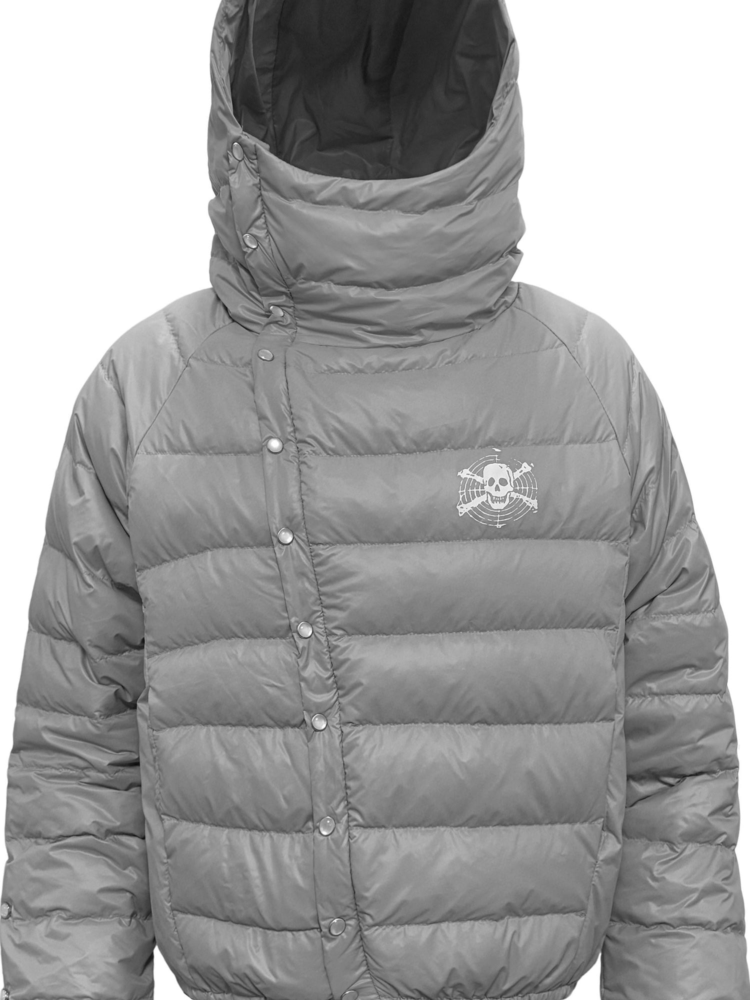 PAIKI Warm 90 Percent Duck Down Hooded Asymmetrical Skull Print Loose Fit Down Jackets
