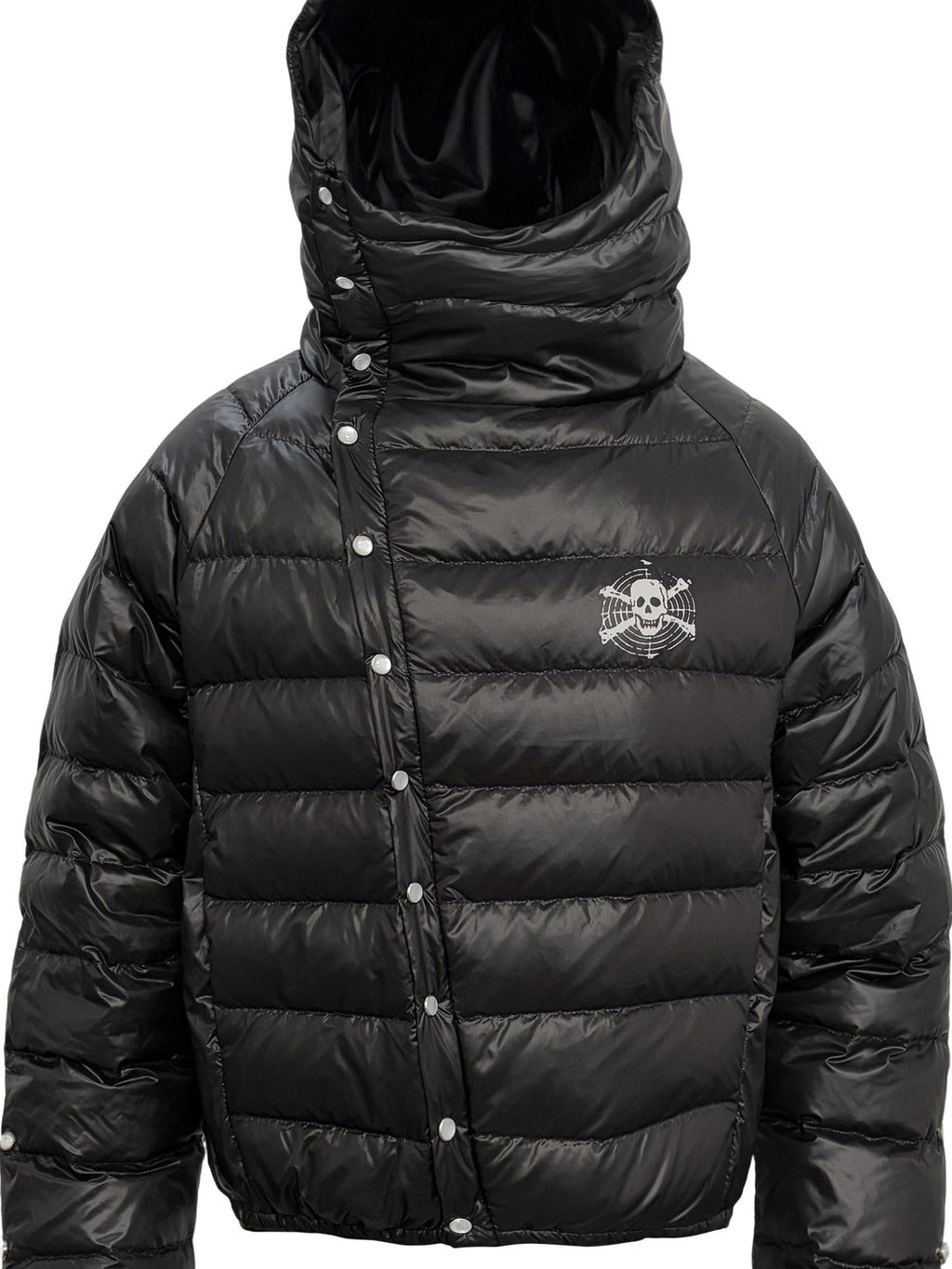 PAIKI Warm 90 Percent Duck Down Hooded Asymmetrical Skull Print Loose Fit Down Jackets