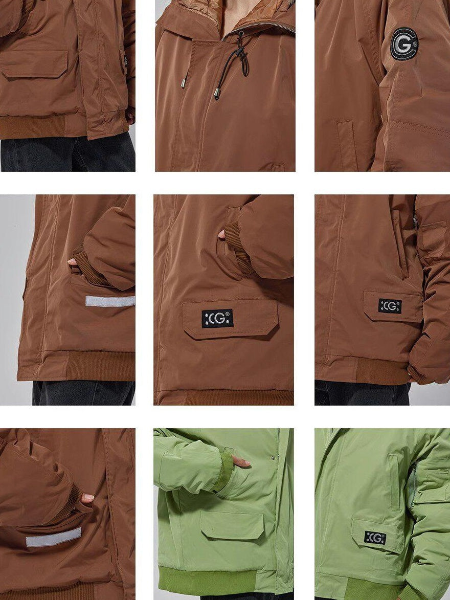 PAIKI Warm Cotton Filled Loose Fit Multi Pocket Detachable Hood Cleanfit Puffer Jackets