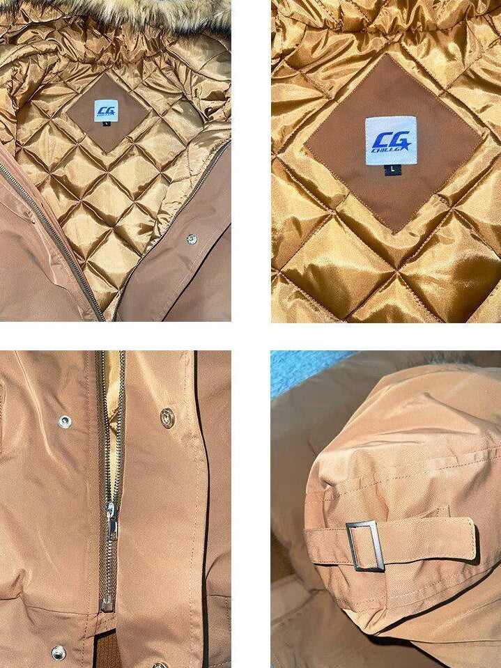 PAIKI Warm Cotton Filled Loose Fit Multi Pocket Detachable Hood Cleanfit Puffer Jackets