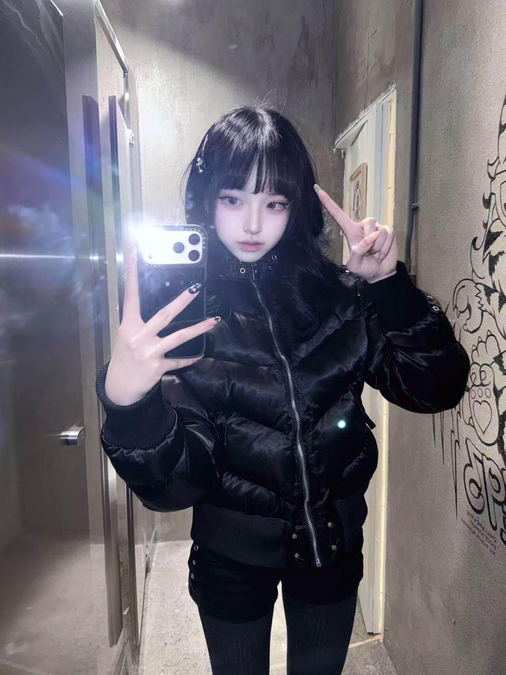 PAIKI Warm Faux Silk Filled Slim Punk Hooded Youth Casual Acetate Puffer Jackets