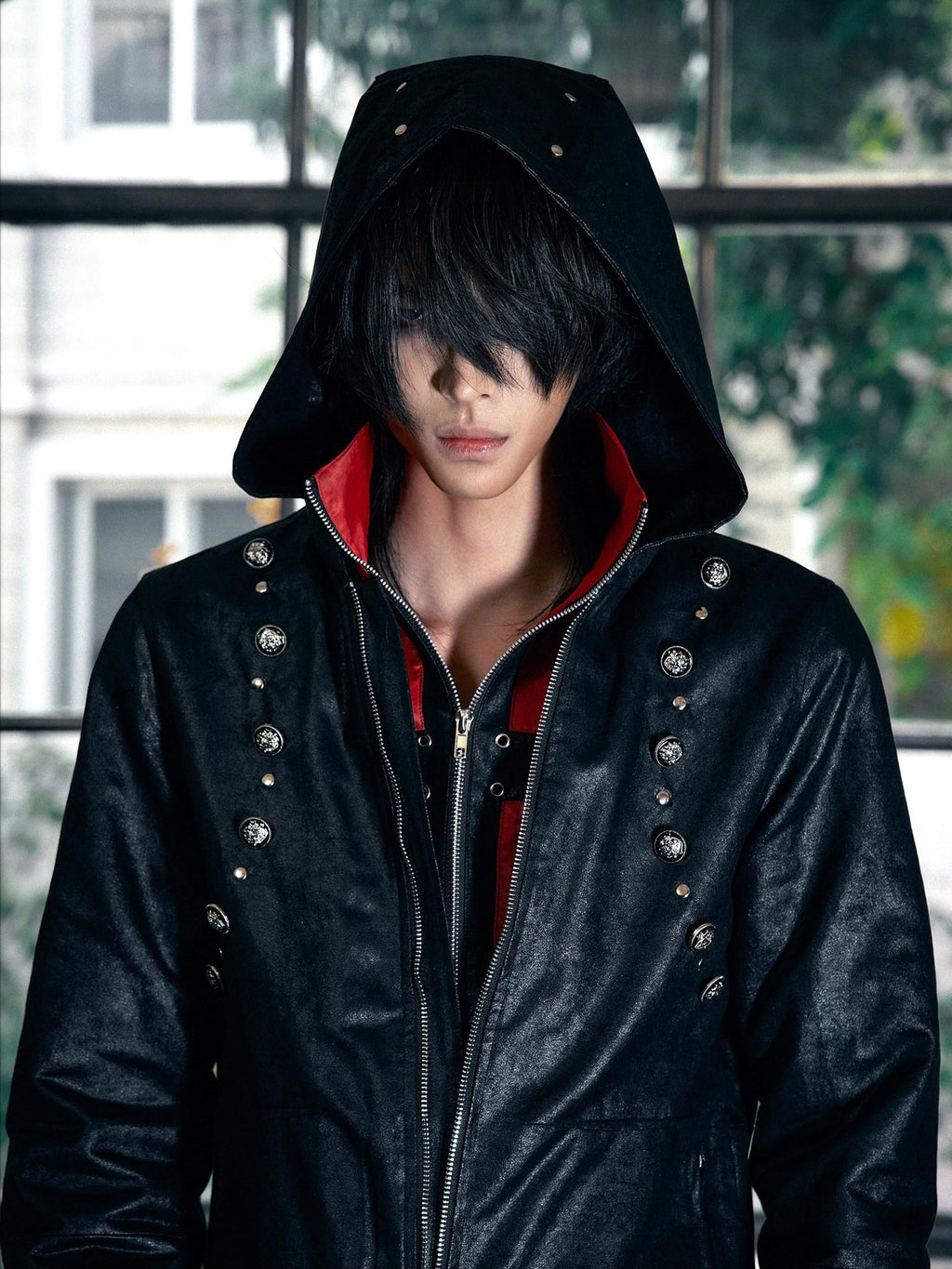 PAIKI Warm Hooded Ultra Slim Black Clean Fit Zipper Casual Polyester Leather Jackets