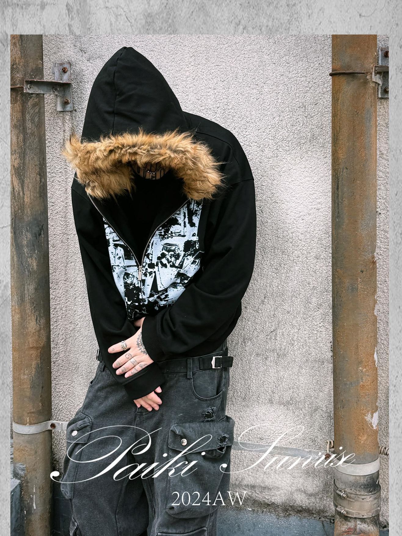 PAIKI Warm Slim Fit Hooded Zip Up Graphic Print Unisex Teen Polyester Hoodies